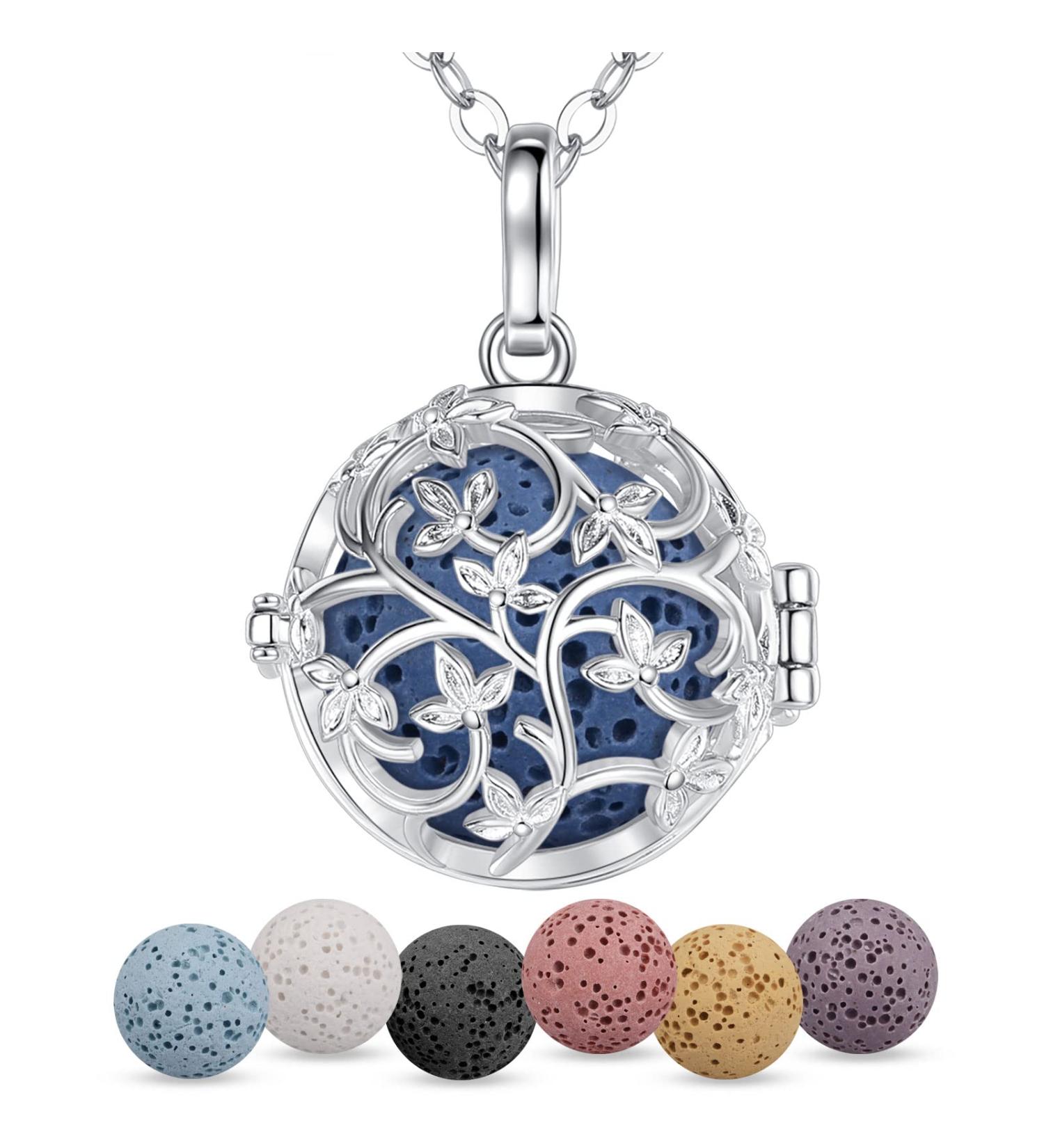 Shop Eudora Harmony Ball Aromatherapy Necklace - Yoga & Meditation Jewelry Gifts for Mom - 24 Lavaestein Pearl Chain with 7pcs Tree of Life Charm - Buy Online on GoSupps.com