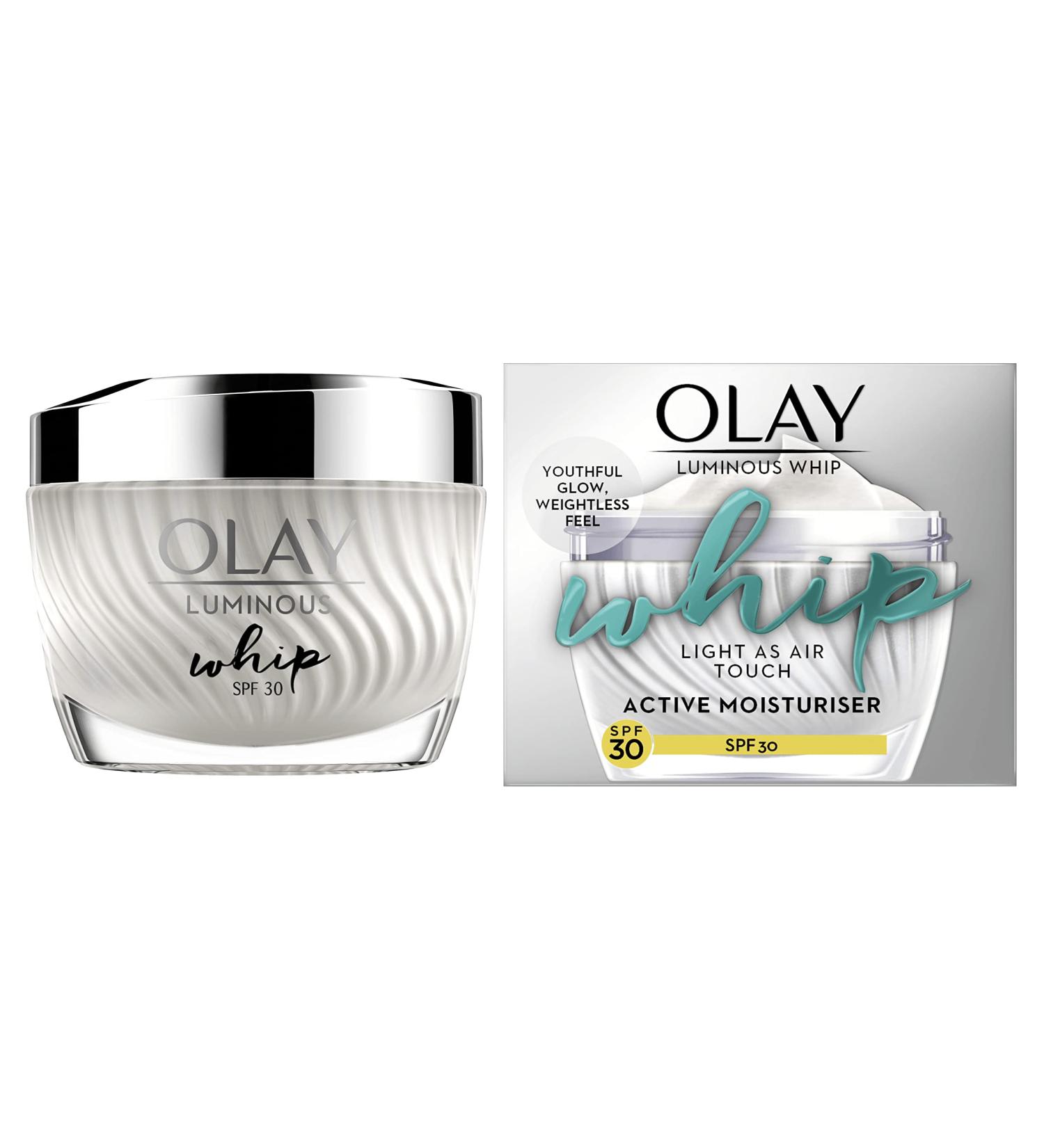 Olay Luminous Whip Moisturiser SPF30 50ml 2 in 1 Face Cream & Primer with Niacinamide Light as Air for a Healthy Glow - Buy Online on GoSupps.com
