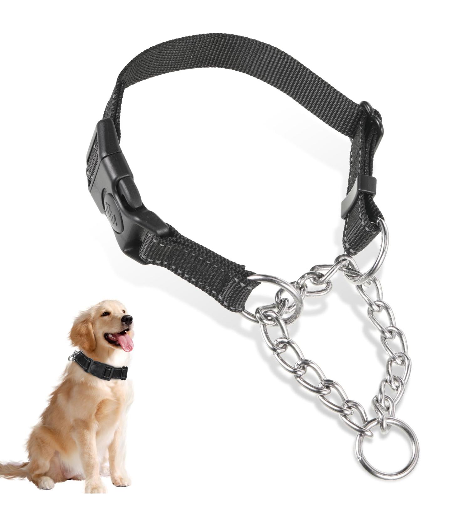 Martingale Dog Collar with Reflective Nylon Padded Half Choke with Side Release Buckle Dog Choke Collar for Medium Large Dogs Dog Training Collar (M black) M black - Buy Online on GoSupps.com