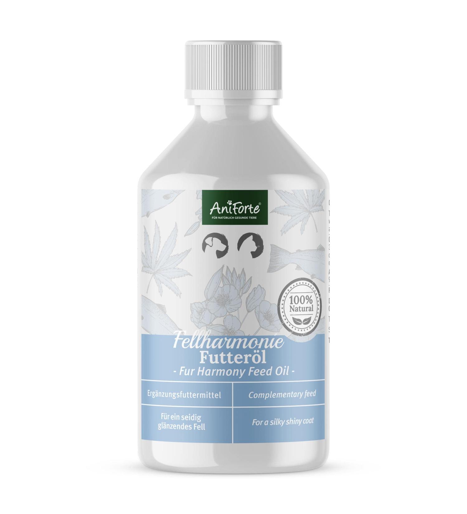 AniForte Fellharmonie Feeding Oil for Dogs & Cats 500ml | Natural Fur Care with Salmon Evening Primrose & Hemp Oils | Omega 3 & 6 for Shiny Fur & Healthy Skin - Buy Online on GoSupps.com