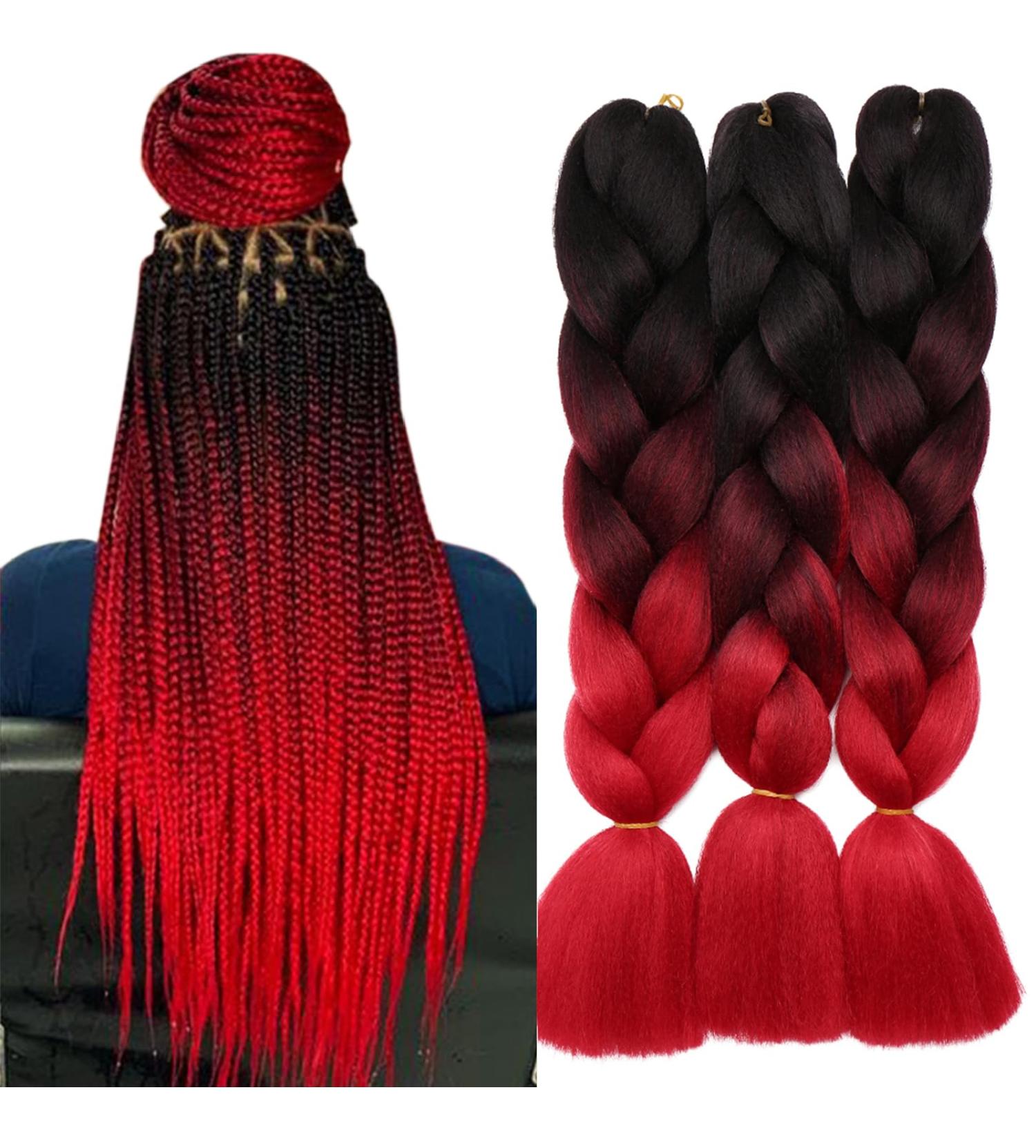 Tess Braids Extensions Ombre 60 cm | 3 Pack Jumbo Braids KanCalon Hair | Black Red Ombre Box Braids | 100g Bundle - Buy Online on GoSupps.com