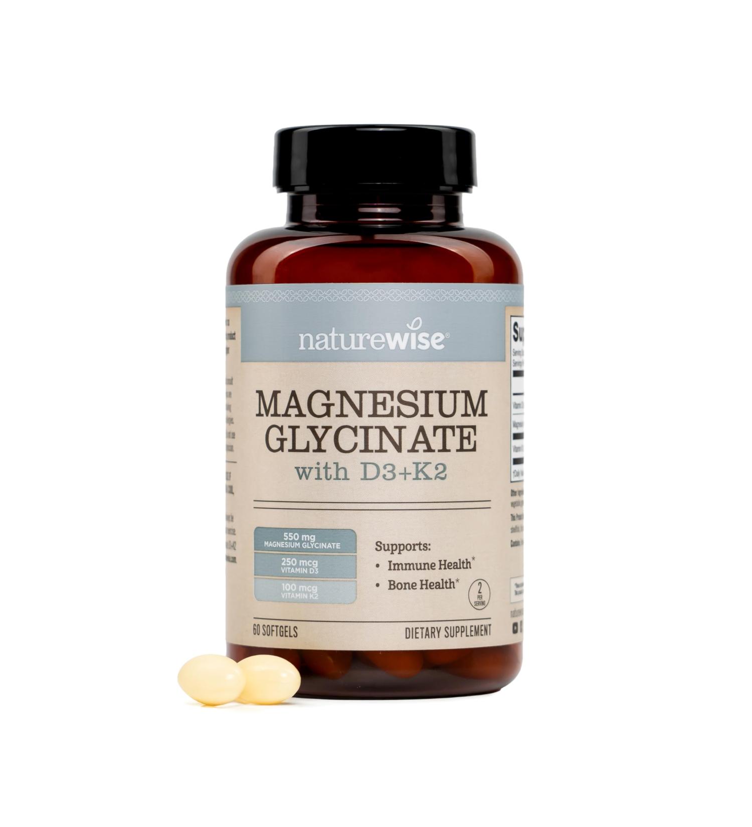 NatureWise Magnesium Glycinate 550mg + High-Dose 10000 IU Vitamin D3 K2 100 mcg - D3 K2 Magnesium Supplement - Chelated for High Absorption - Bone Support - Non-GMO USA Manufactured - 30-Day Supply  - Buy Online on GoSupps.com