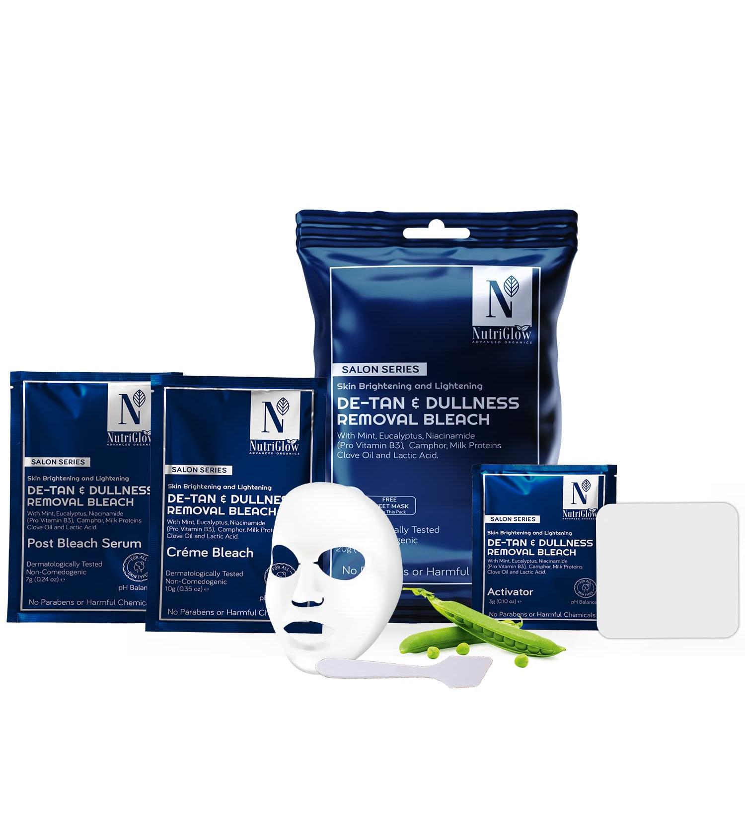 Nutriglow Advanced Organics De-Tan & Dullness Removal Bleach for Skin Brightening and Hair Lightening (6 In 1) - 20G All Skin Type - Buy Online on GoSupps.com