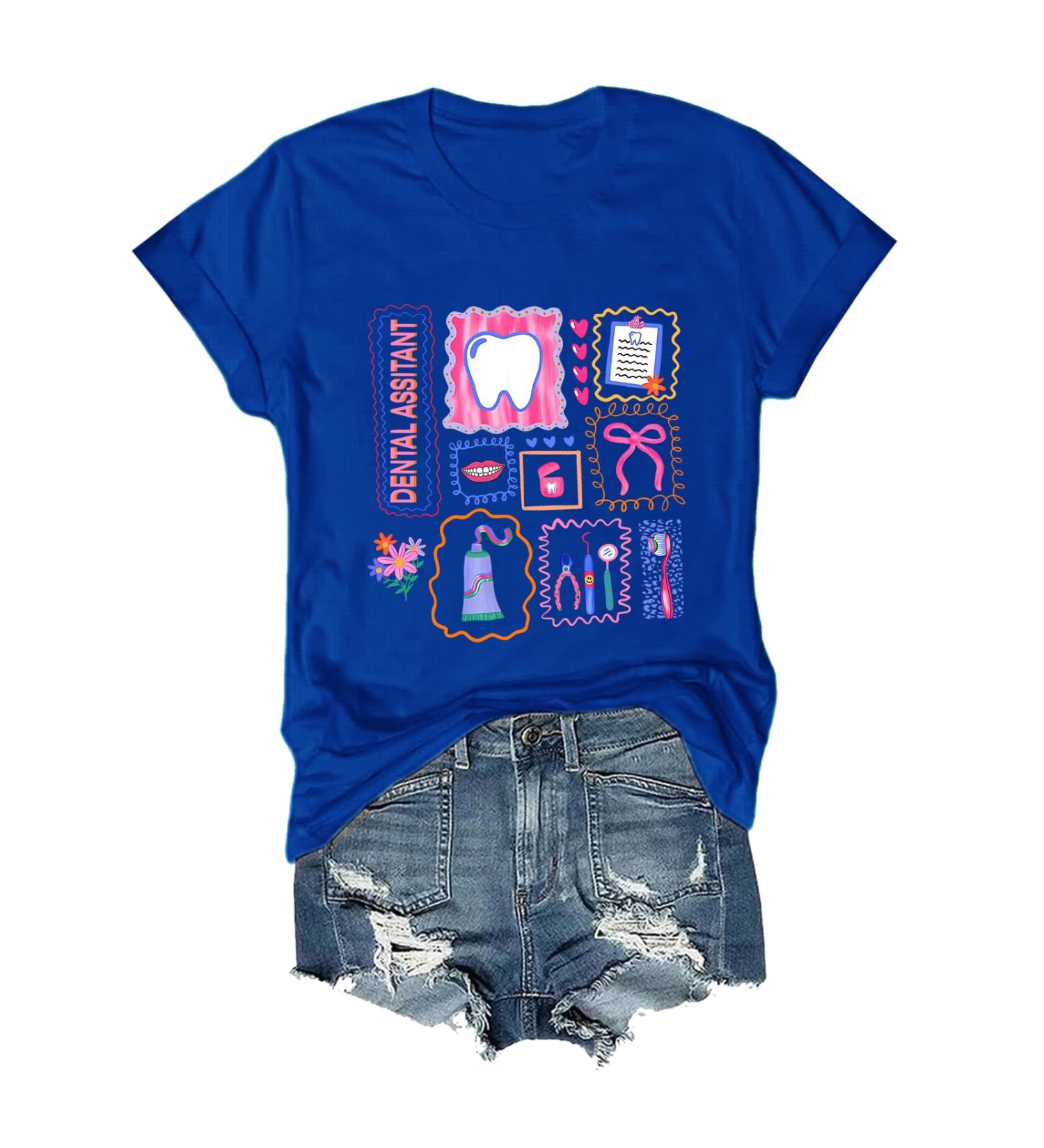 Sidovwt Dental Assistant Shirt Dental Hygienist Shirt Unisex Sapphire Blue - Buy Online on GoSupps.com