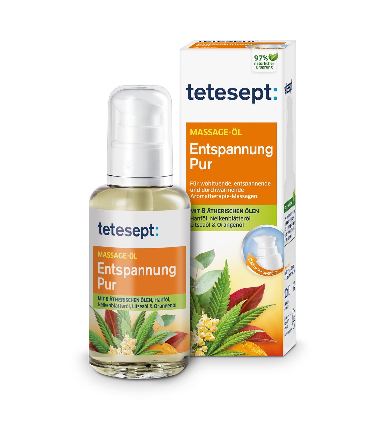 Tetesept Massage Oil Pure Relaxation 100ml - 7 Essential Oils for Stress Relief & Wellness | International Shipping Available - Buy Online on GoSupps.com