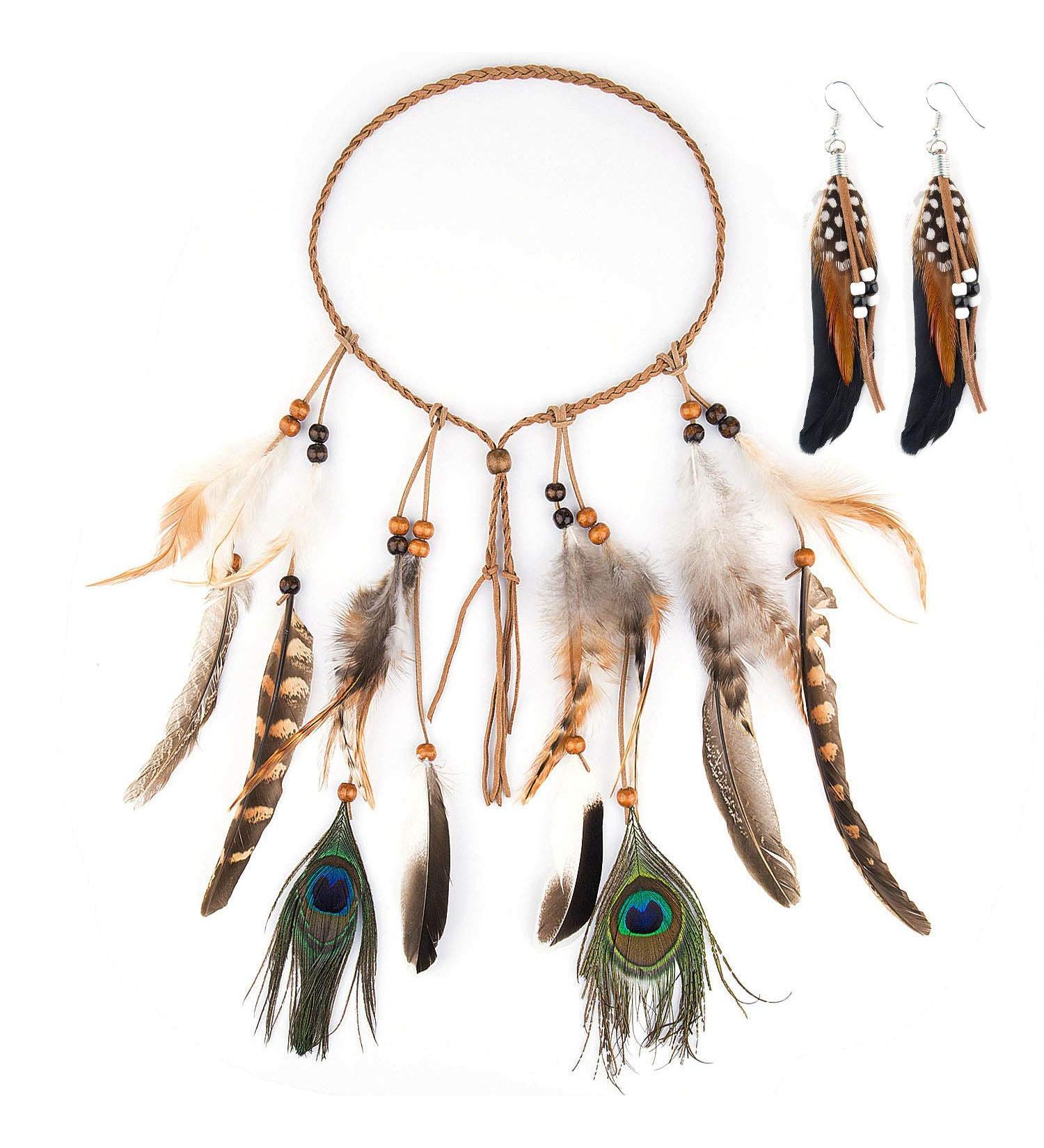 Buy Indian Headband | Czemo Boho Feather & Tassel Hairband for Women Hippie Peacock Style - Buy Online on GoSupps.com