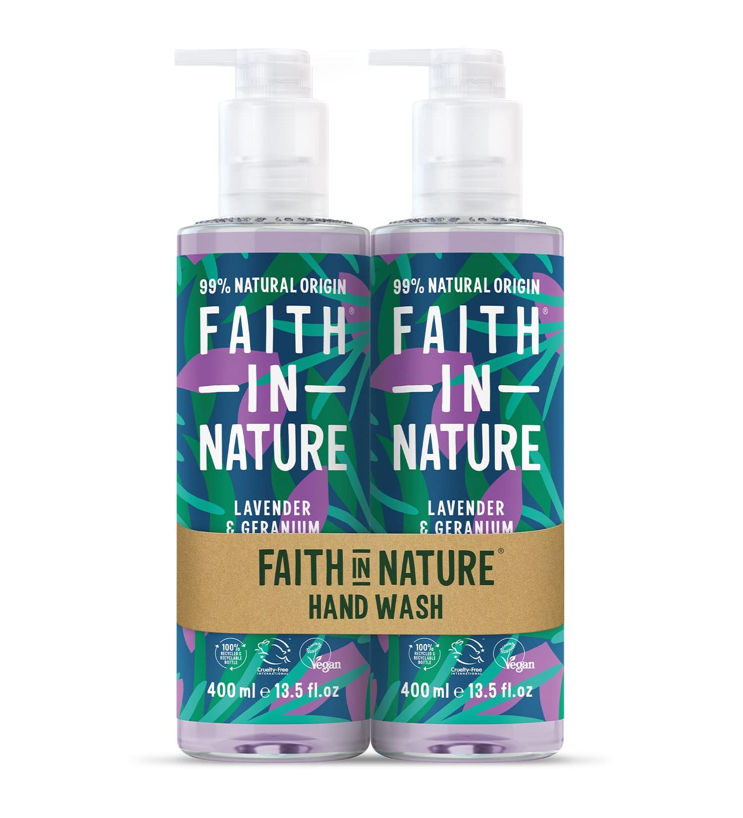 Faith In Nature Lavender & Geranium Hand Wash Set - 2 x 400ml | Vegan, Cruelty-Free, No SLS or Parabens - Buy Online on GoSupps.com