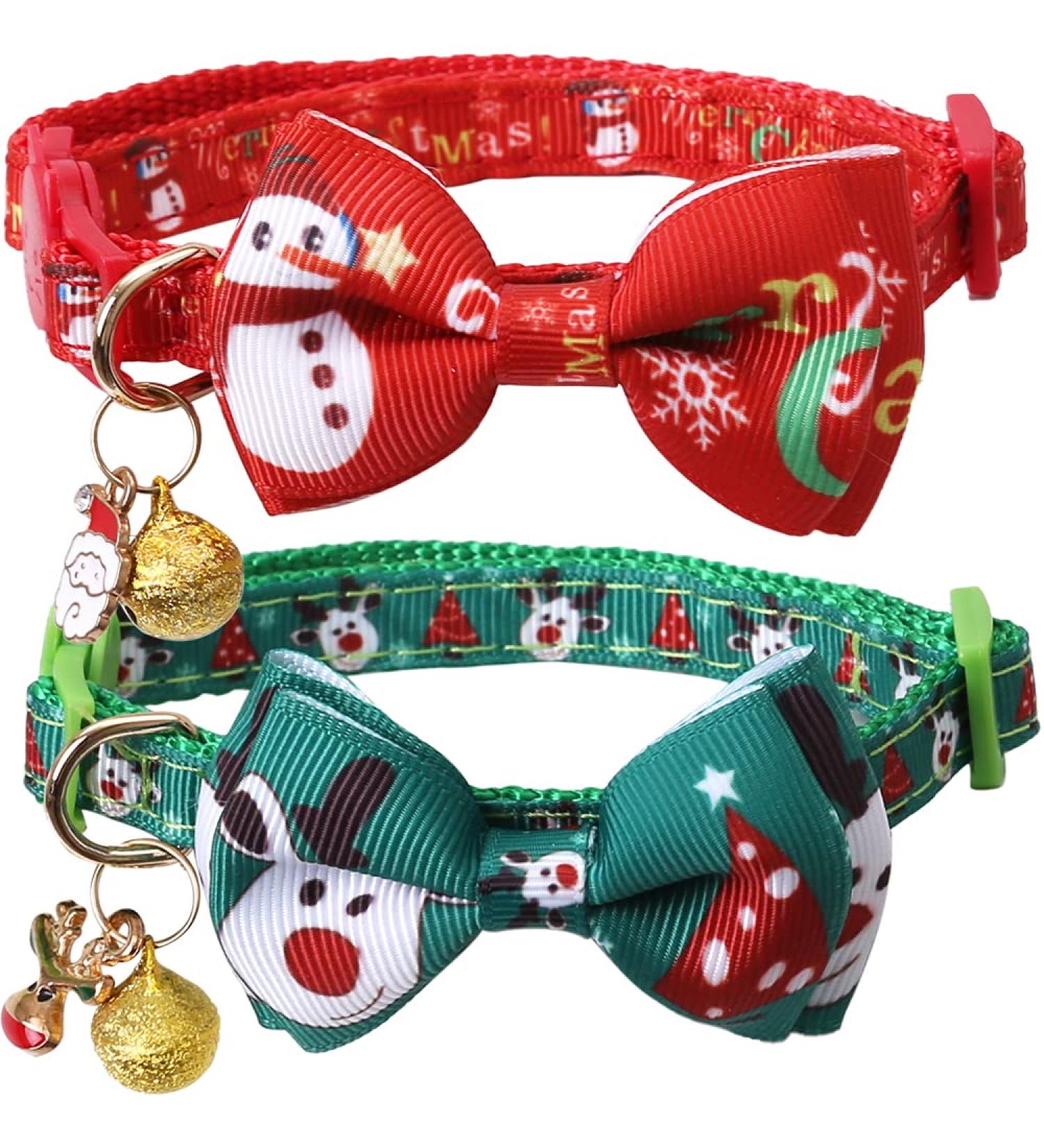 Lamphyface Christmas Cat Collar Breakaway with Bow Tie and Bell - Adjustable Safety Red+Green - Buy Online on GoSupps.com