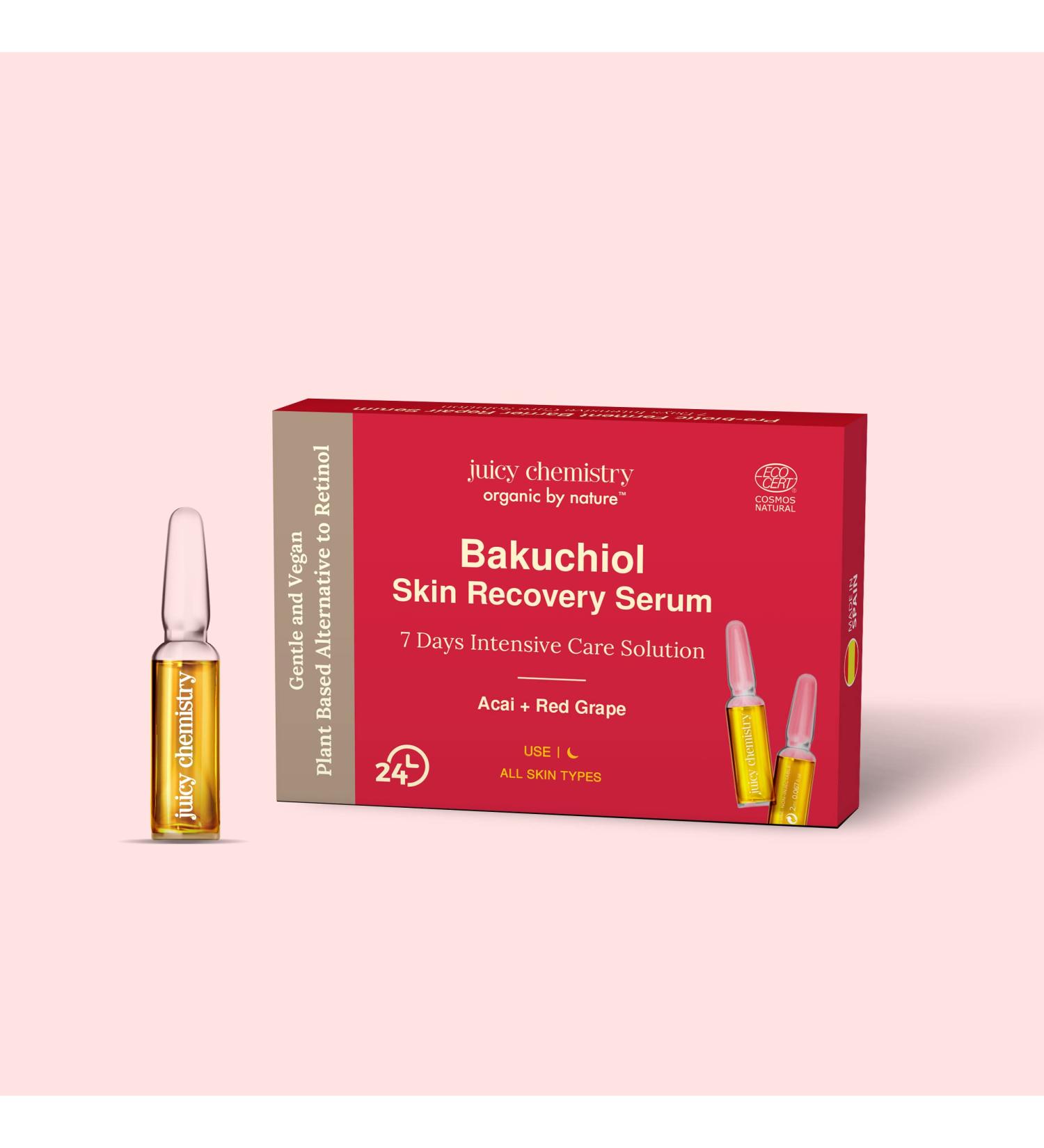 Juicy Chemistry Bakuchiol Skin Recovery Face Serum | Natural Hyaluronic Acid | 7-Pack (2ml each) - Perfect for Radiant Skin - Buy Online on GoSupps.com
