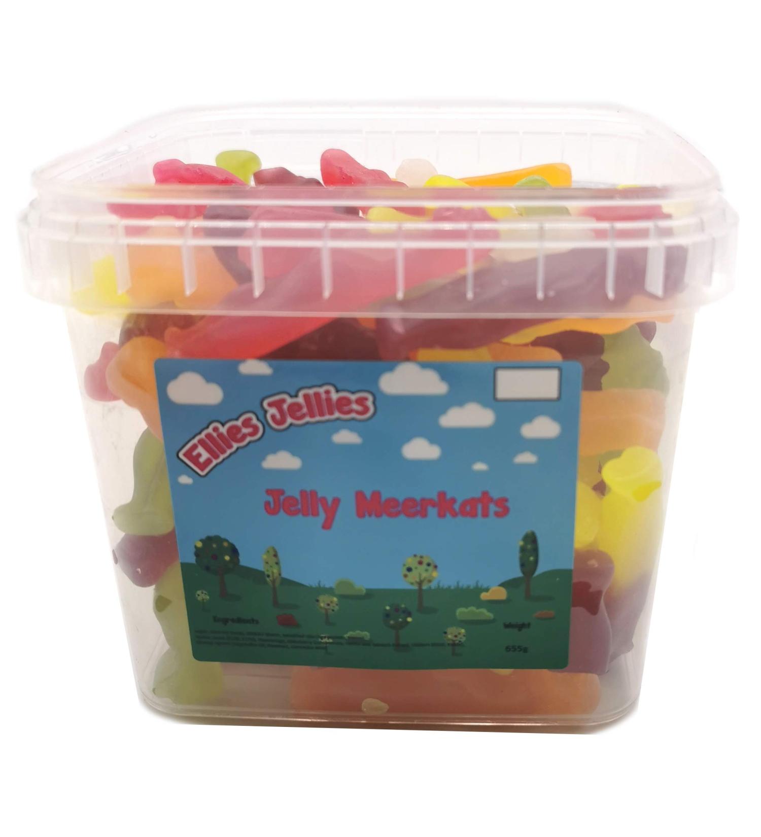 Ellies Jellies Jelly Meerkats 655g Square Tub Fruity Flavour Colourful Jellies Gummy Sweets Enjoyable Design