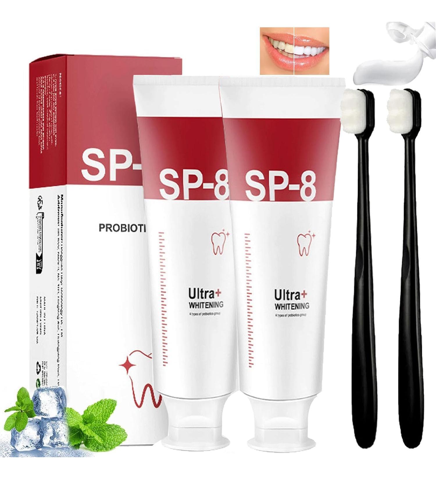 SP-8 Ultra Whitening Probiotic Toothpaste Set - Brightening Fresh Breath & Deep Cleaning (2 Pcs + 2 Toothbrushes) - International Shipping Available - Buy Online on GoSupps.com