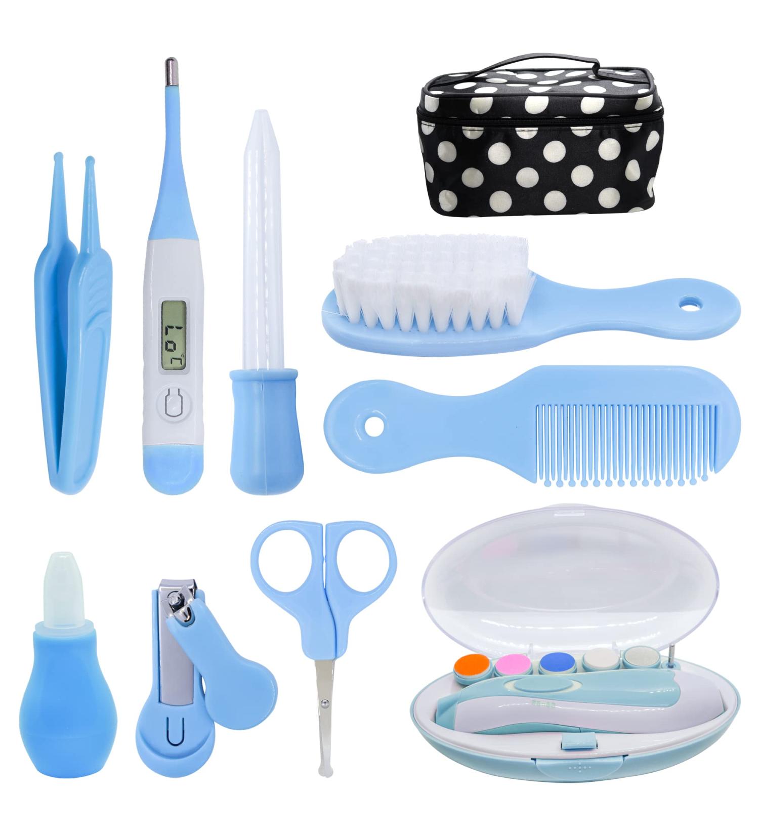 Baby Grooming Kit Baby Essentials - Hairbrush  Nail Clipper  Body Thermometer Nasal Aspirator  Med feed  Comb  Nail Trimmer Baby Care Products Blue - Buy Online on GoSupps.com