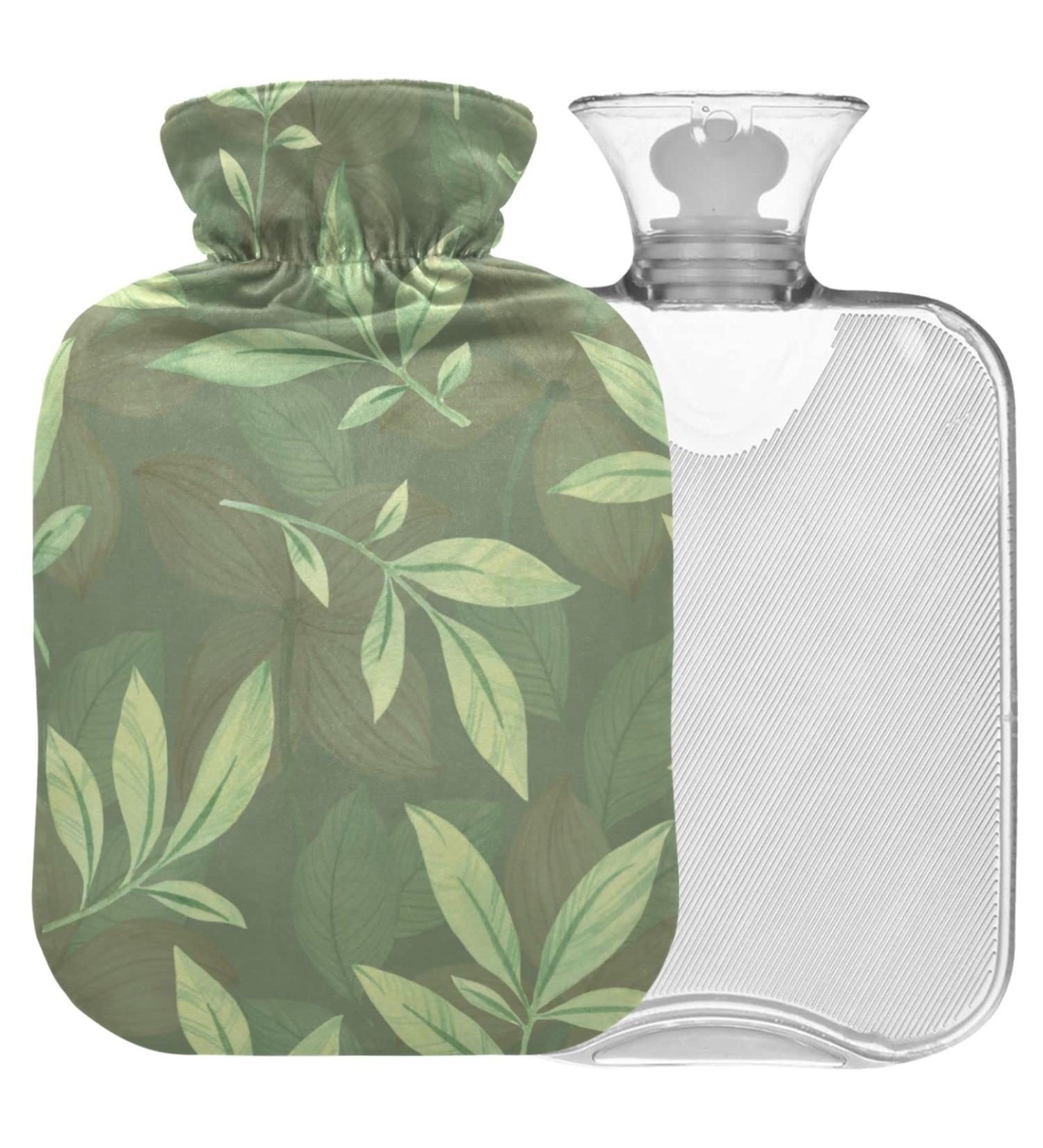 Naanle Hot Water Bottle - 1L Transparent Green Leaves | Pain Relief & Heat Therapy for Back Hands & Feet - Buy Online on GoSupps.com