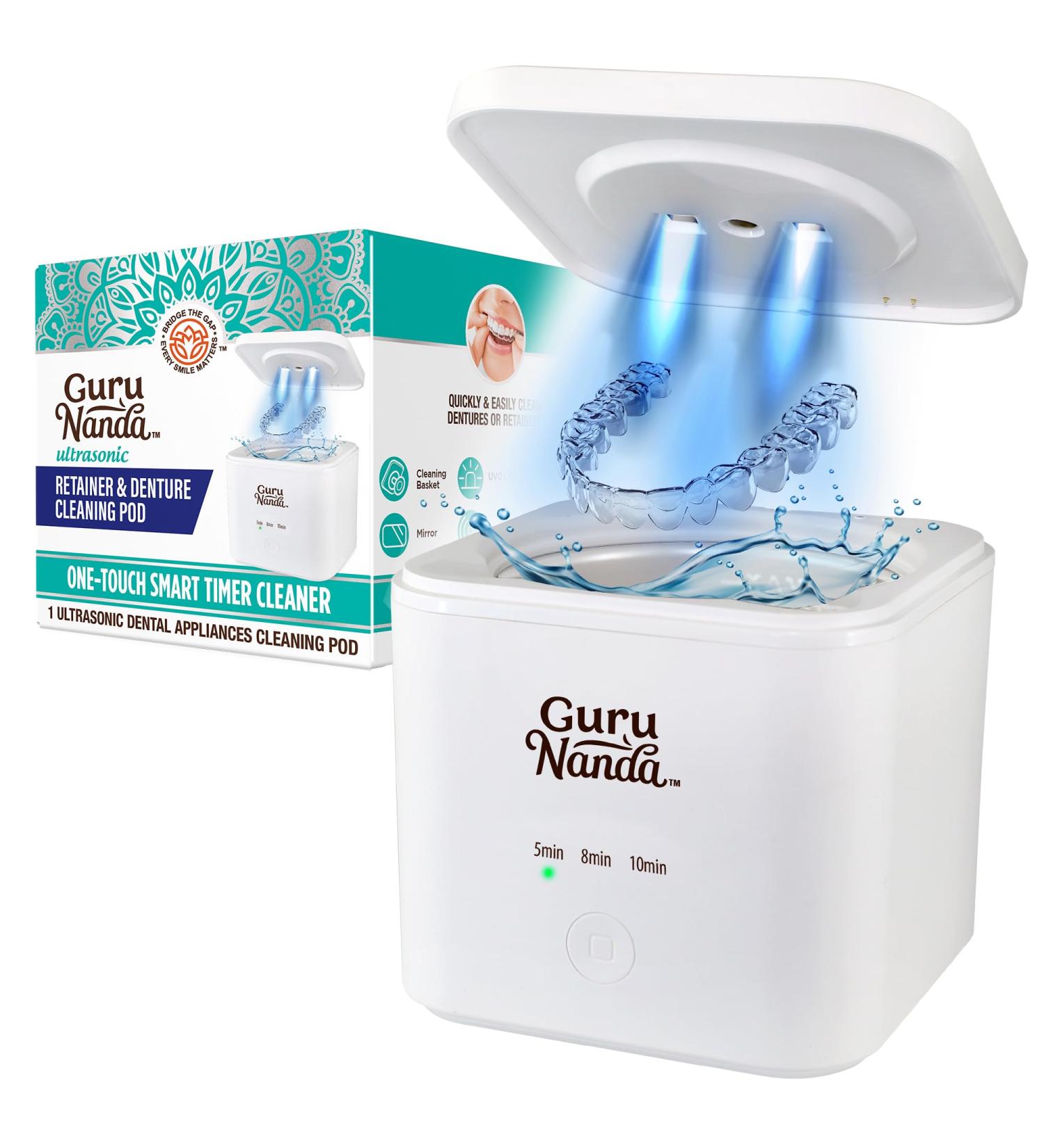 GuruNanda Retainer & Aligner Cleaning Pod for Retainers Dentures Mouthguards Aligners & Jewelry 3 Modes 45kHz Ultrasonic Retainer Cleaner 190 ml capacity - Buy Online on GoSupps.com