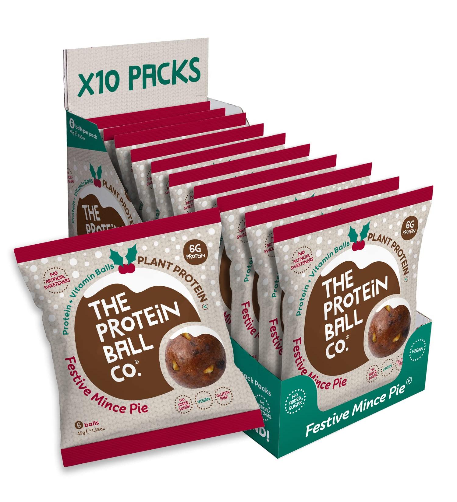 The Protein Ball Co. Limited Edition Festive Mince Pie Protein Balls Vegan Gluten Free Vitamin Balls Multipack of 10 x 45g Bags - Buy Online on GoSupps.com
