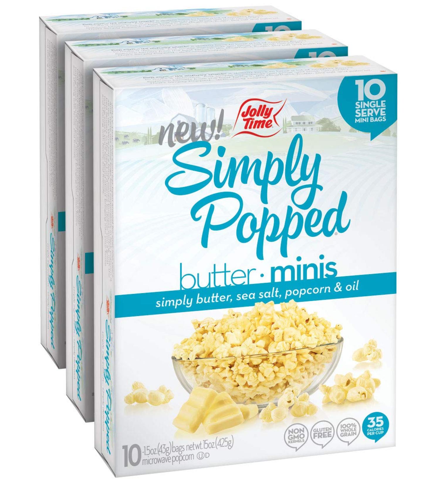 JOLLY TIME Natural Mini's Microwave Popcorn Bags - Gluten Free, Butter Flavor - 3 Pack, 10 Count Boxes - Single Serving Snack Size - Buy Online on GoSupps.com