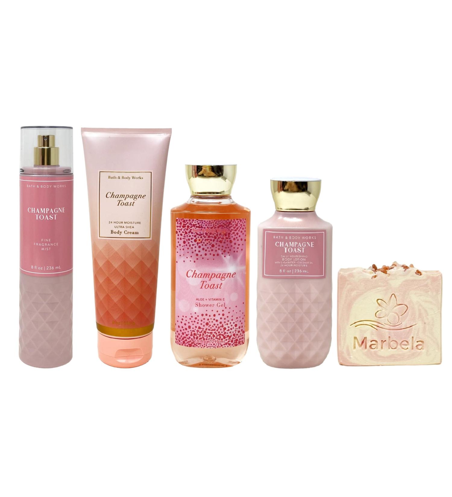 Bath & Body Works Champagne Toast Deluxe Bundle - Fragrance Mist - Body Cream - Shower Gel and Body Lotion - with a Himalayan Salts Springs Bar Soap - Full Size - Buy Online on GoSupps.com