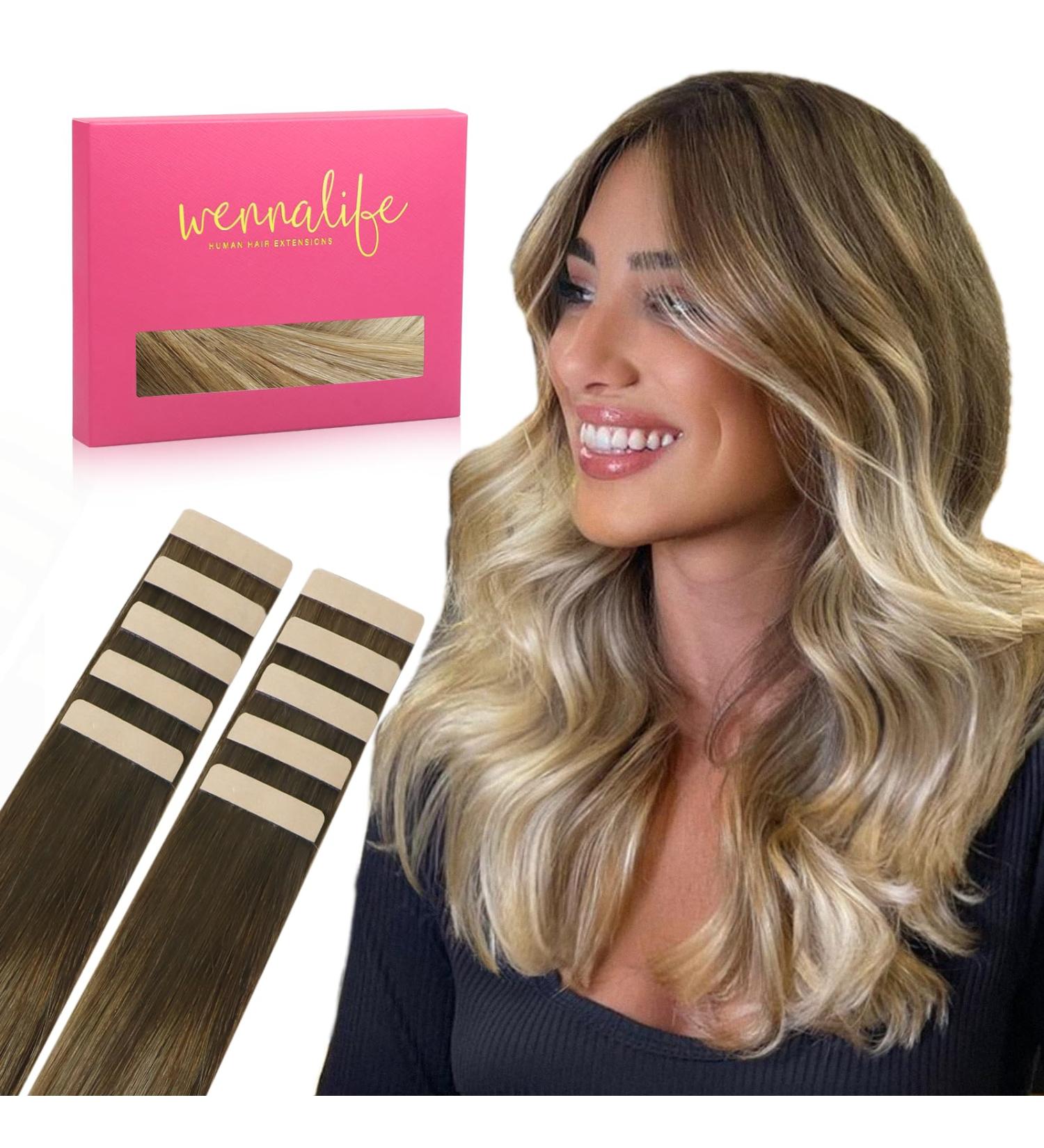 Buy If-Of-Hearted 10pcs Tape Extensions - Real Hair Ombr Walnut Brown to Ash Brown & Blonde - 20g 30cm Invisible Extensions - Buy Online on GoSupps.com