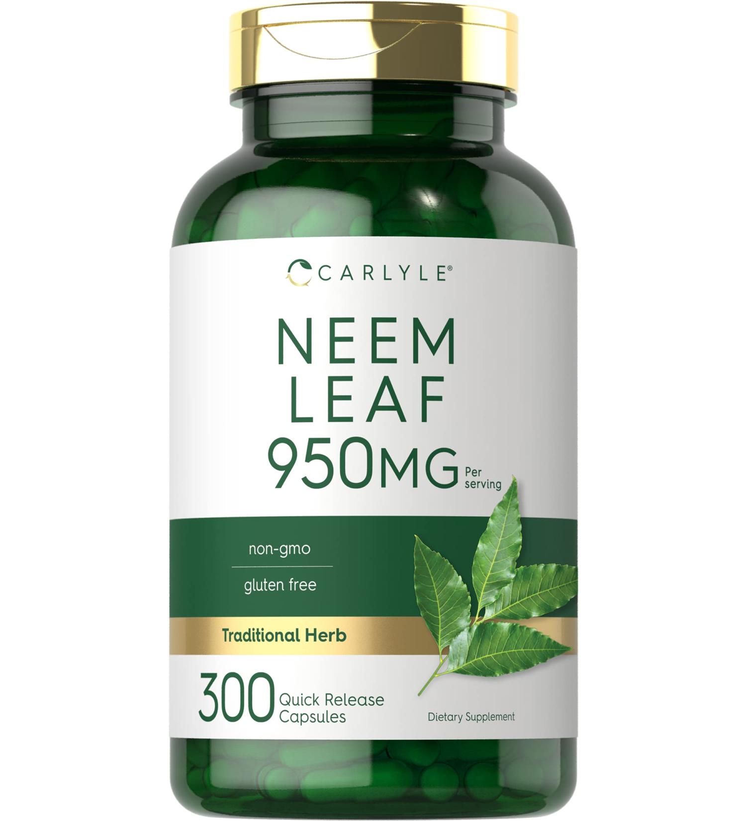 Carlyle Neem Leaf Capsules 950mg - 300 Count | Non-GMO, Gluten Free Traditional Herbal Supplement | Azadirachta Indica - Buy Online on GoSupps.com