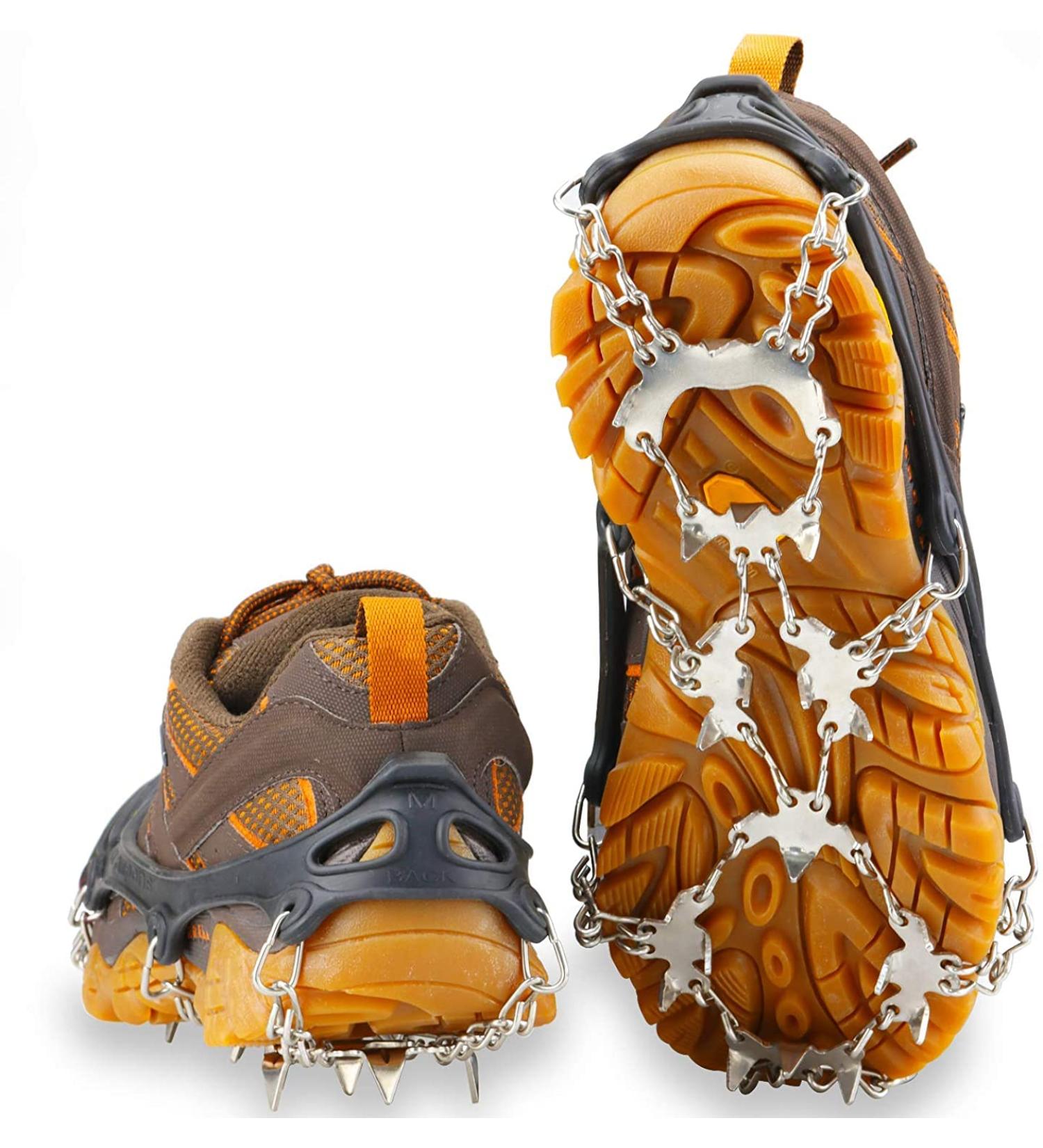 Crampons for Hiking Boots - 24 Spike Ice Cleats Snow Grips for Men and Women | Ideal for Hiking, Ice Fishing, Walking, and Climbing - Black Medium - Buy Online on GoSupps.com