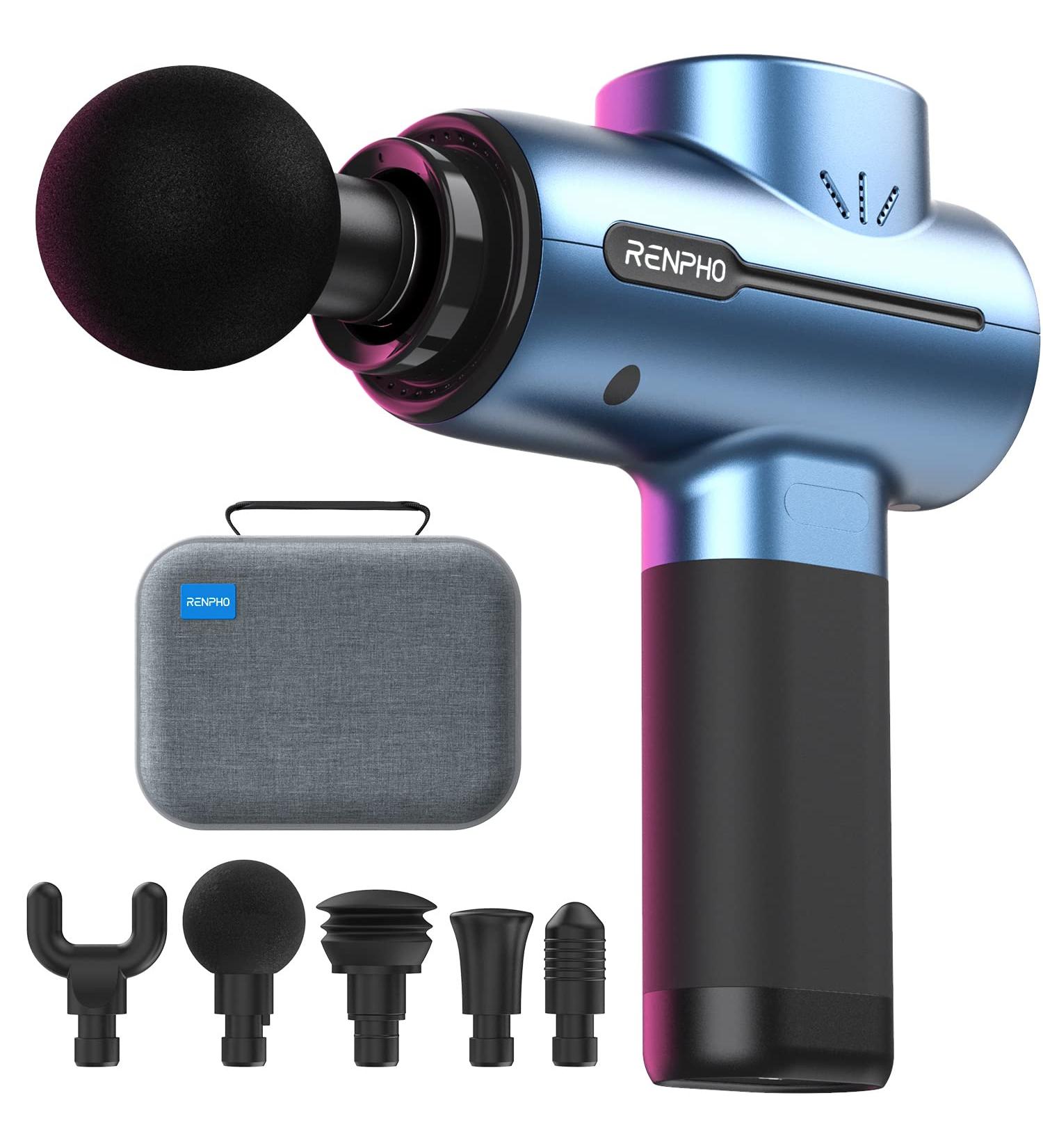 RENPHO Active Massage Gun 2022 Upgrade | Powerful Deep Tissue Percussion Massager for Athletes | Portable Electric Handheld Body Massager Fathers and Women Gifts | B-blue - Buy Online on GoSupps.com