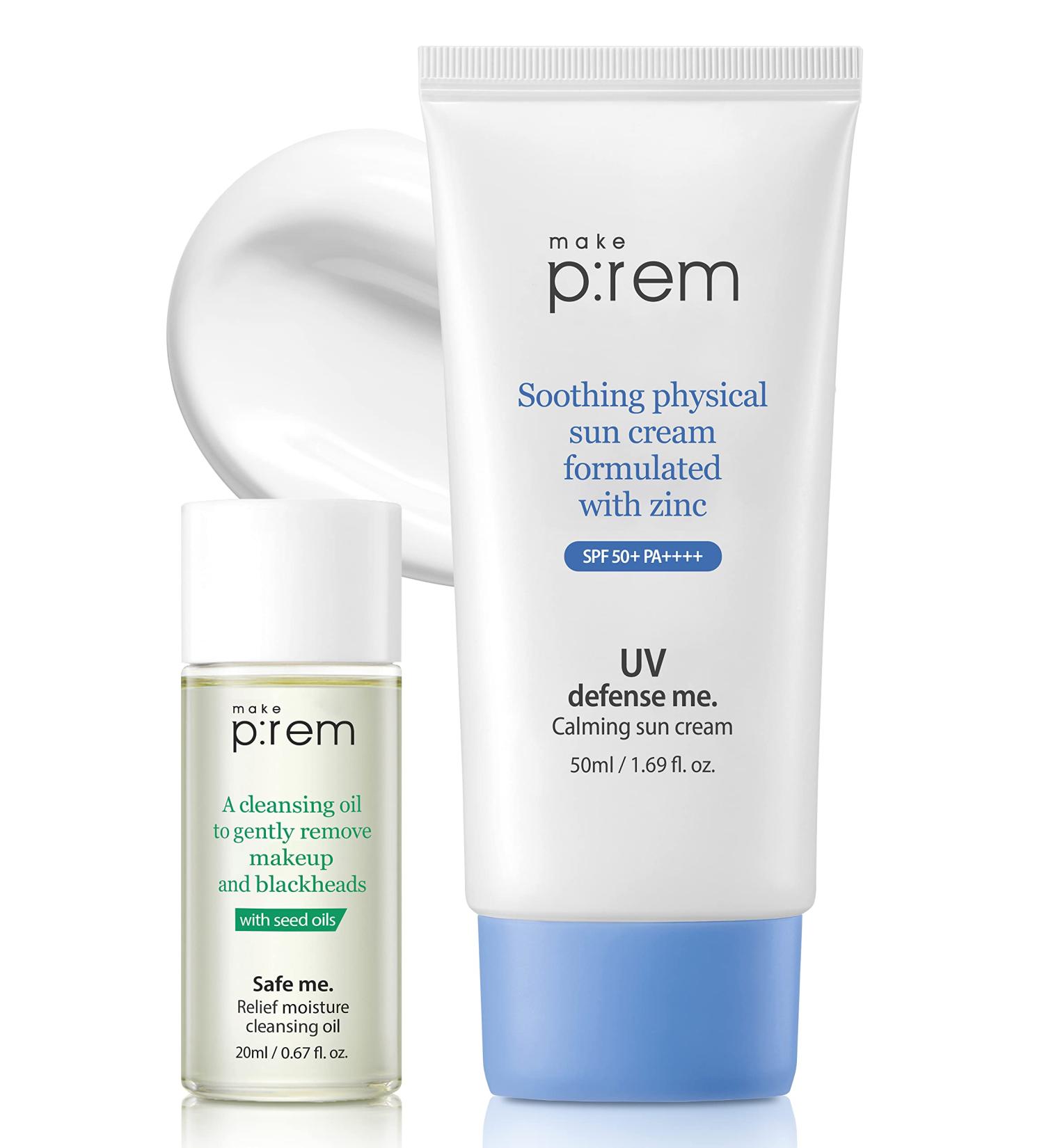 MAKEPREM UVA UVB Defense Me Calming Sun Cream SPF 50+ PA++++ 1.69 Fl Oz - Vegan Reef-Safe Mineral Sunscreen for Dry Sensitive Skin - Buy Online on GoSupps.com