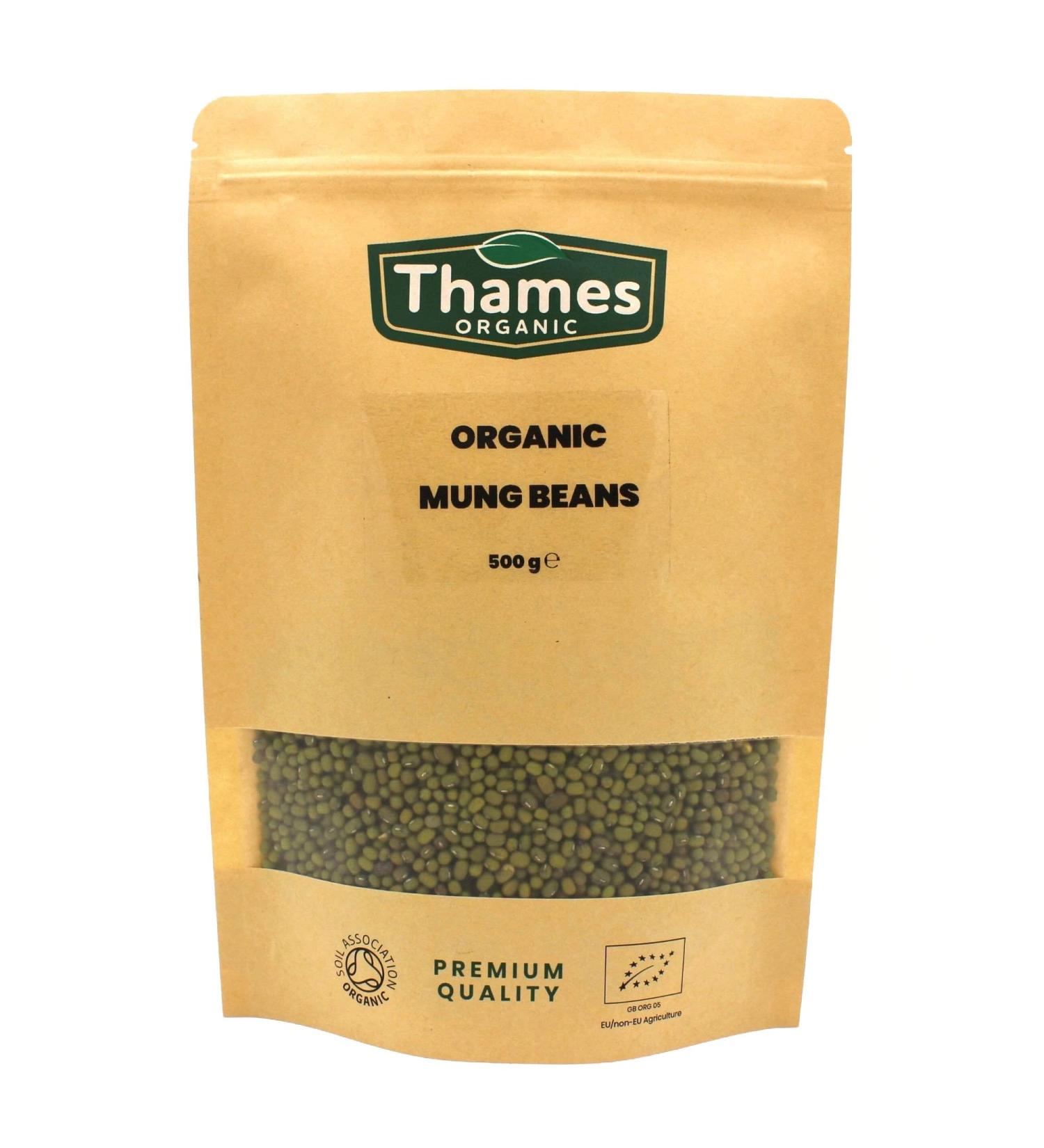 Organic Mung Beans 500g - High Fiber & Protein, Vegan & GMO-Free - Nutritious & Sustainable - Thames Organic - Buy Online on GoSupps.com