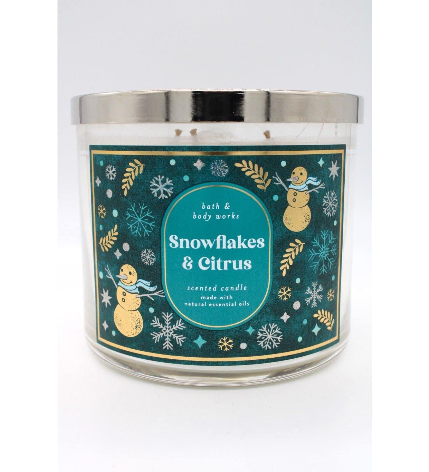 Bath & Body Works White Barn 3-Wick Candle w/Essential Oils - 14.5 oz - 2021 Christmas Scents! (Snowflakes & Citrus)