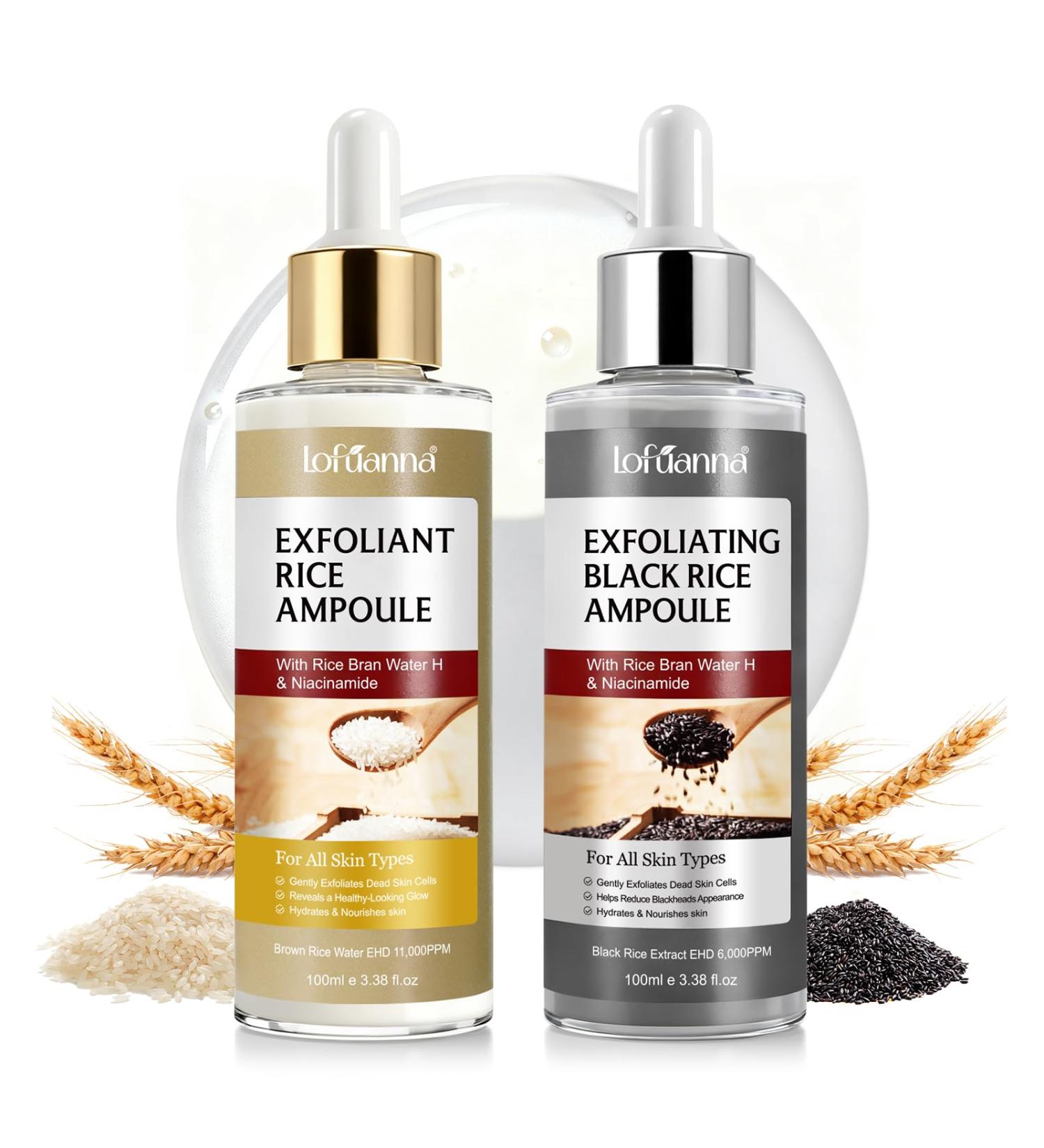 Black Rice Exfoliant and White Rice Ampoule Exfoliant, Peel Shot Glow Exfoliating Face Serum, Korean Skin Care Soft Exfoliating Body Scrub Dead Skin Cells, Blackheads Remover For All Skin Types 100ml Black+White - Buy Online on GoSupps.com