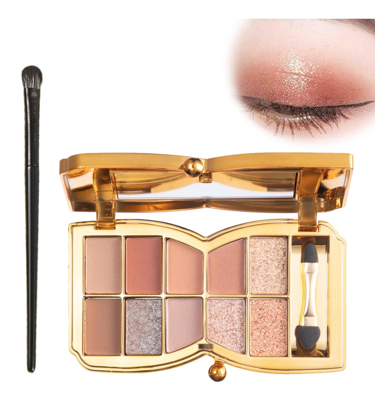 10 Colors Glitter Eyeshadow Palette Glitter/Nude Eyeshadow Palette with Long Eyeshadow Brush Highly Pigmented Waterproof Sweatproof Multifunctional Eyeshadow Palette Build Natural Makeup (#10) - Buy Online on GoSupps.com