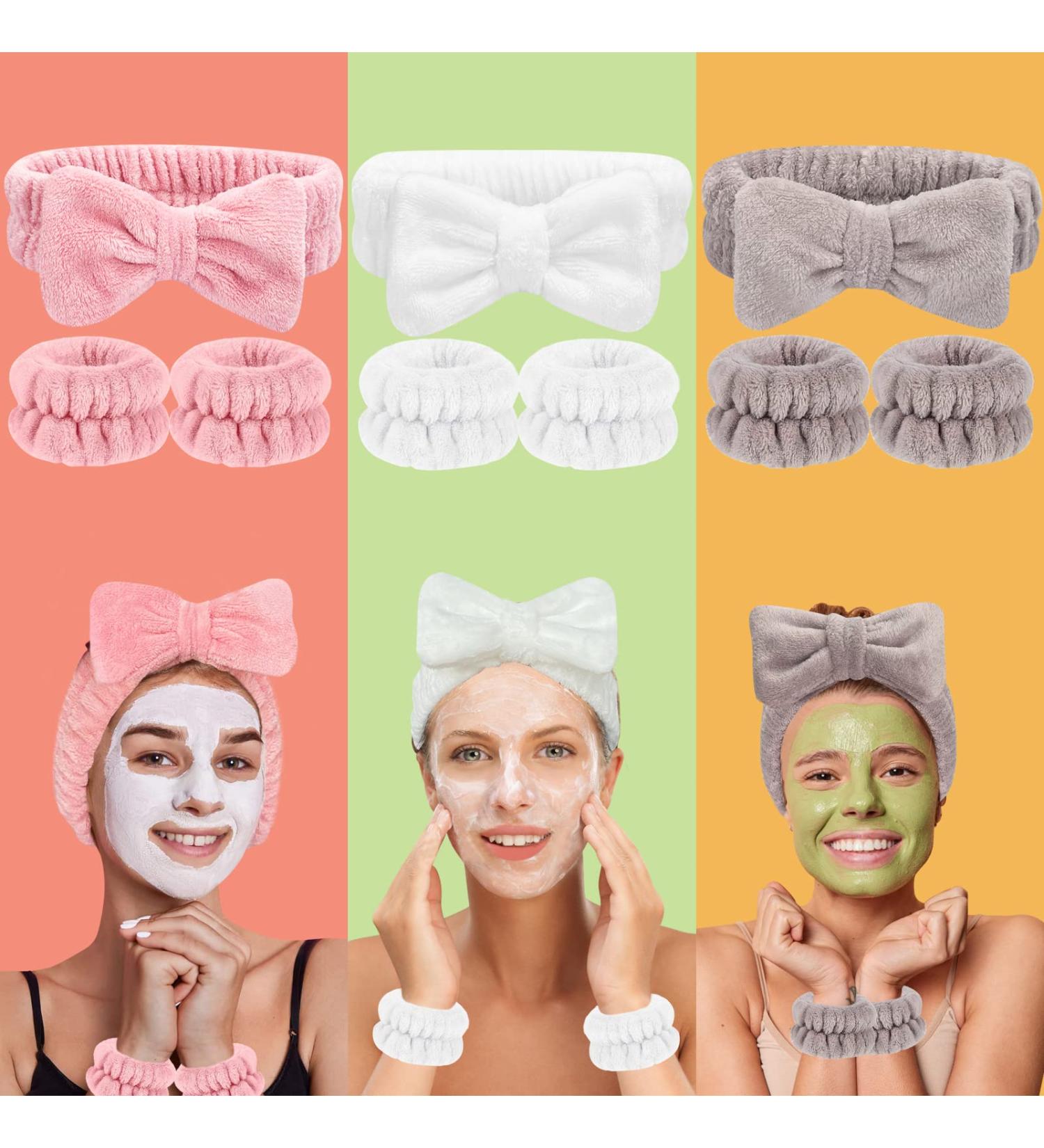 Microfiber Women's Headbands and Wristband Set for Face Washing and Makeup - Soft, Stretchy, and Durable - 9 PCS (Beige Pink White) - Buy Online on GoSupps.com