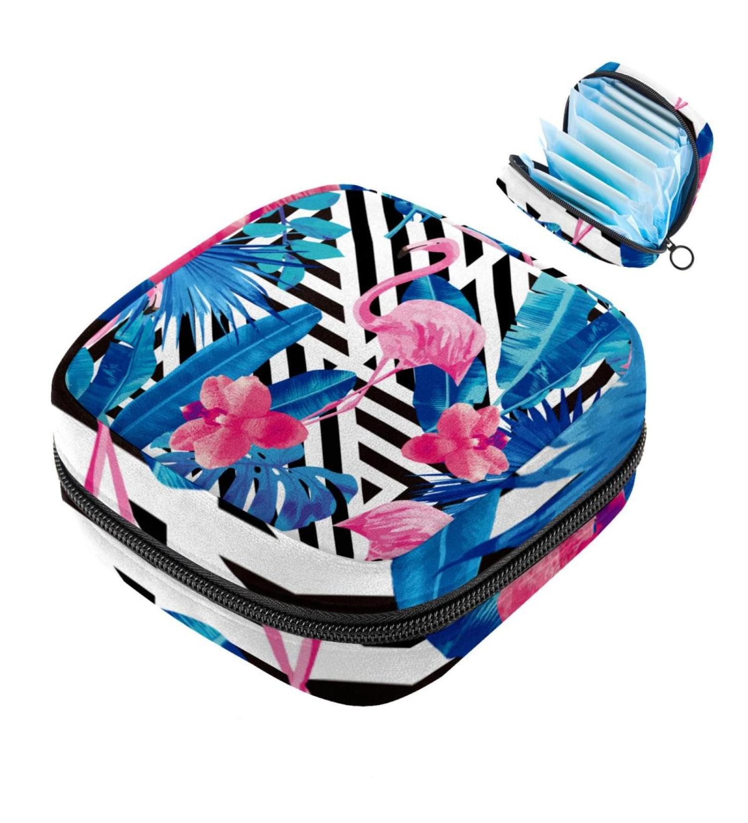 Javenproeqt Portable Women's Binding Bags | Menstrual Cup Pocket & Teen Girl Tampons | Jungle Flamingo Stripes - Buy Online on GoSupps.com