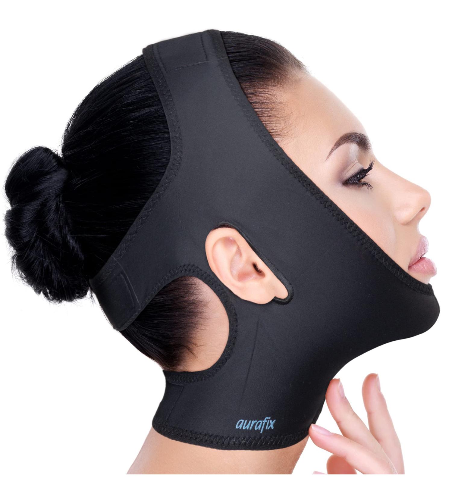 Neck Chin Compression Garment Strap Bandage | Face Slimmer Double Chin Wrap Black - Buy Online on GoSupps.com