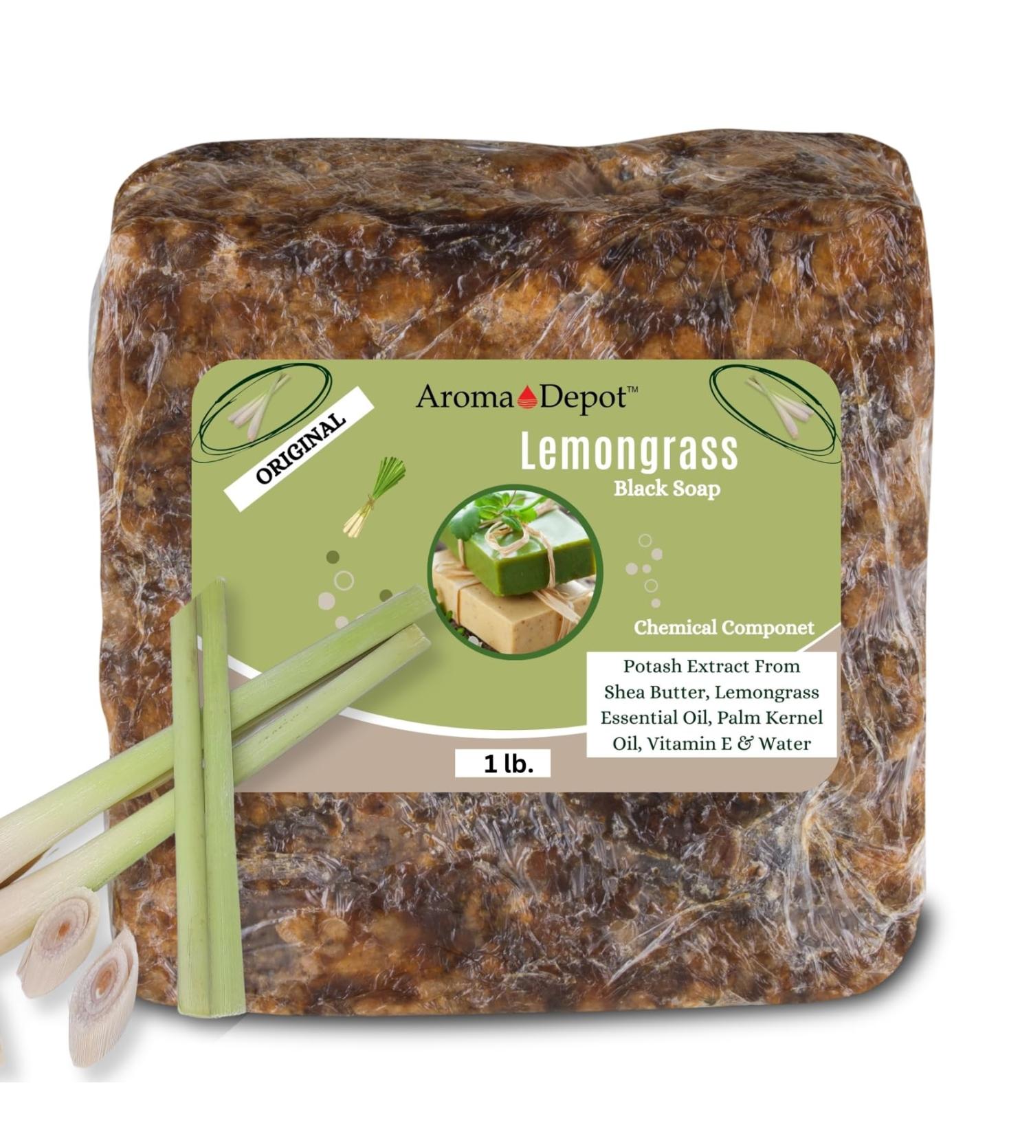 Aroma Depot African Black Soap 1 lb - Scented Lemongrass Handmade with Shea Butter 100% Natural | Ideal for Face & Body Wash - Buy Online on GoSupps.com