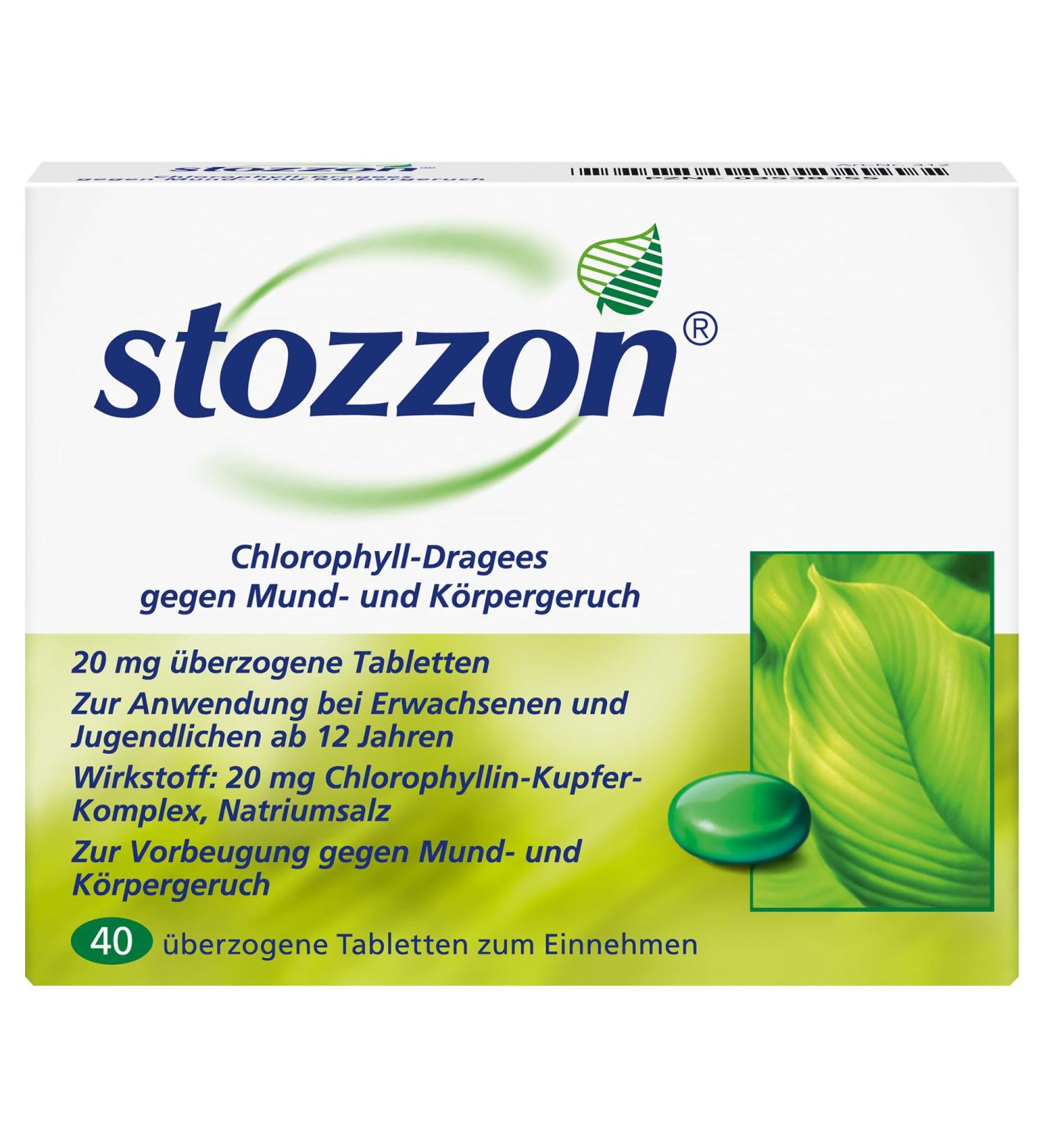 Stozzon Chlorophyll Drag es 20 mg - Freshen Breath & Eliminate Body Odor - 40 Tablets Pack - International Shipping Available - Buy Online on GoSupps.com
