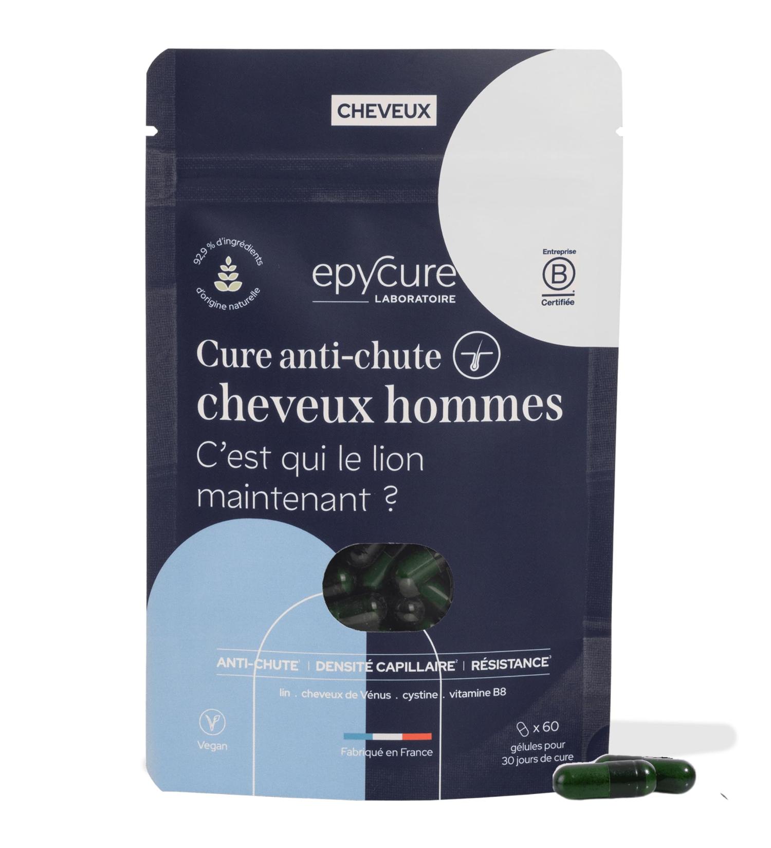 EPYCURE - Hair Loss Treatment for Men - 92% Natural - Limits Loss Accelerates Growth Effective Against Androgenic Alopecia - Cystine Zinc Vitamins - 1 Month - Vegan - Made in France - Buy Online on GoSupps.com