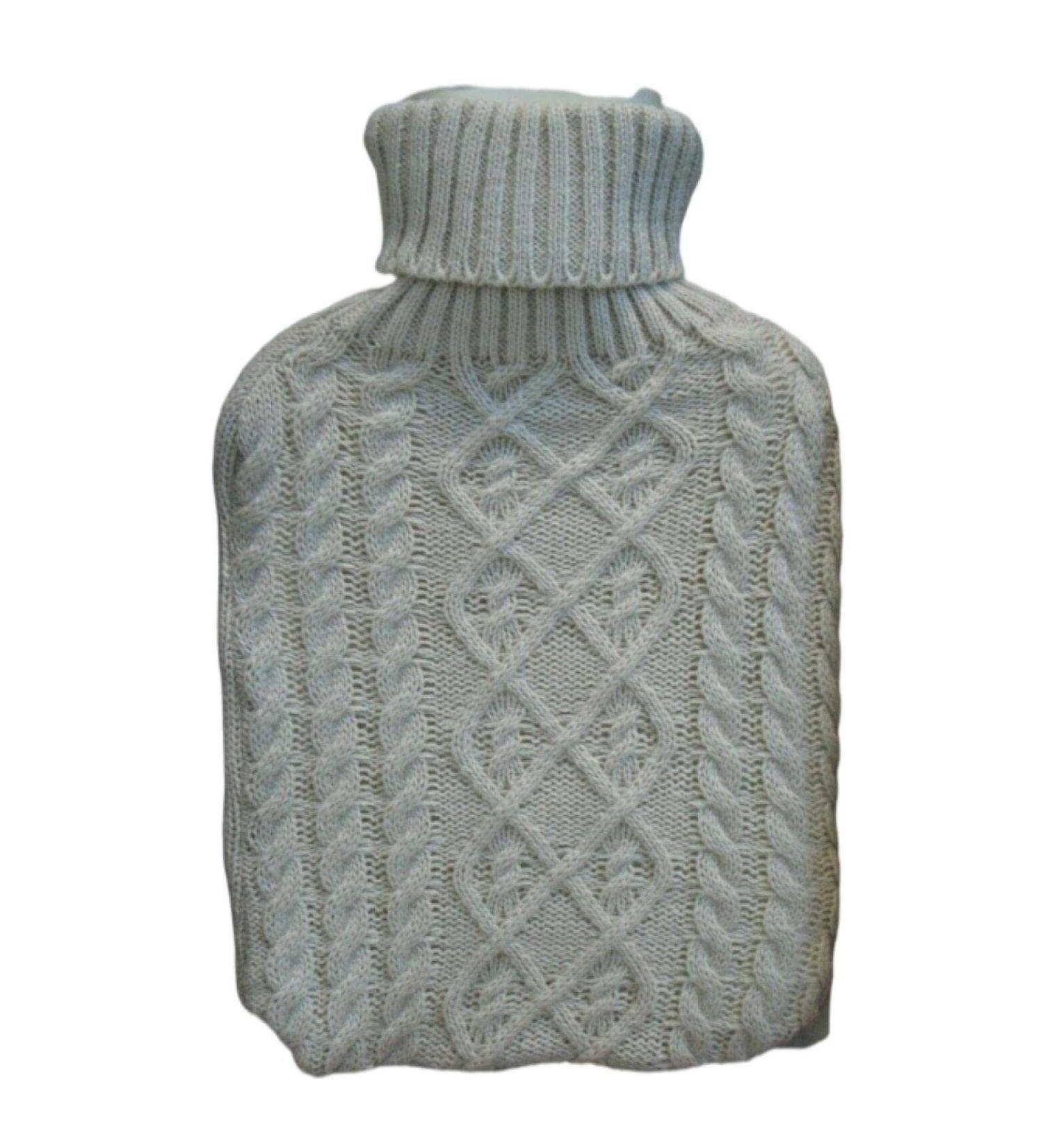 Hot Water Bottle with Knitted Cover | Soft 1.8L Premium Thermos Flask - Beige Knit for Comfort & Warmth - Buy Online on GoSupps.com