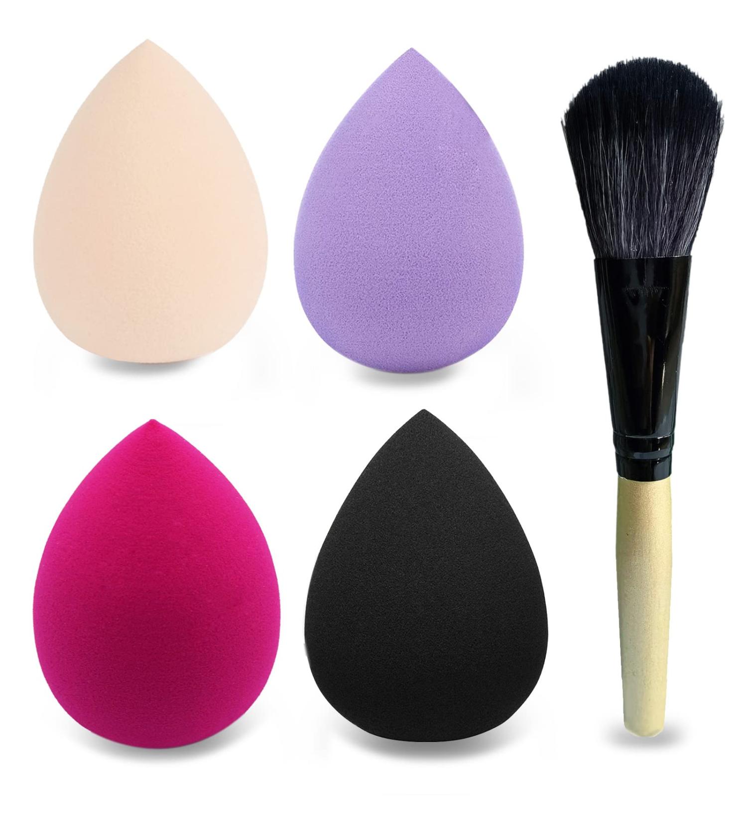 Makeup Sponge Blender Set of 4 Pcs + Foundation Brush | Mocarheri Soft Sponge for Liquid Foundation, Creams, Powders | Latex-Free Wet/Dry Sponge | Multicolor - Buy Online on GoSupps.com