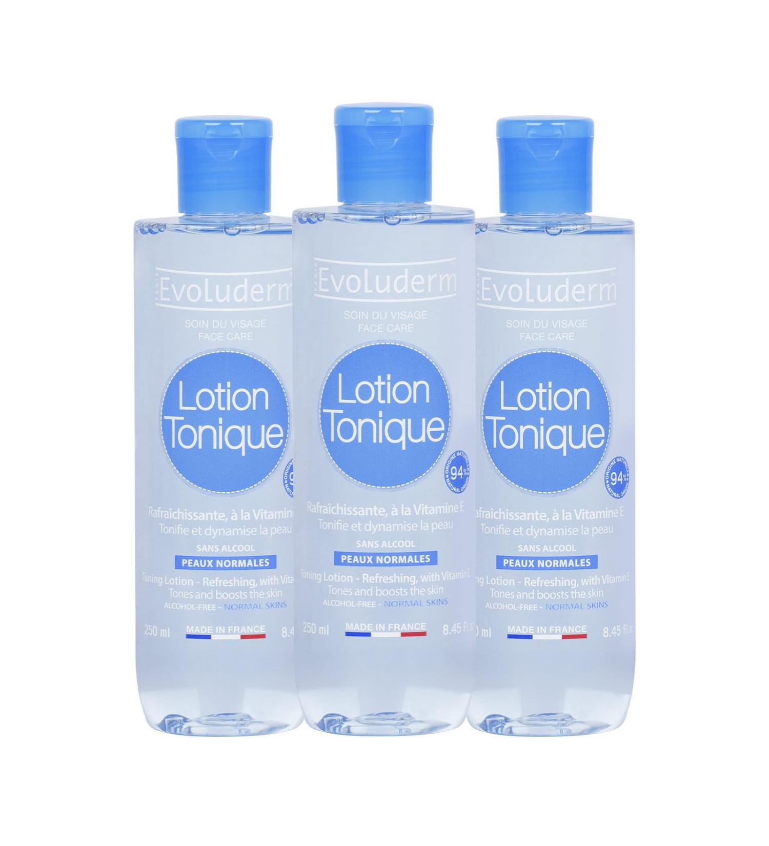 Evoluderm EVOLUDERM - Refreshing Tonic Lotion for Normal Skin - 250 ml - Made in France - Pack of 3 x 250 ml