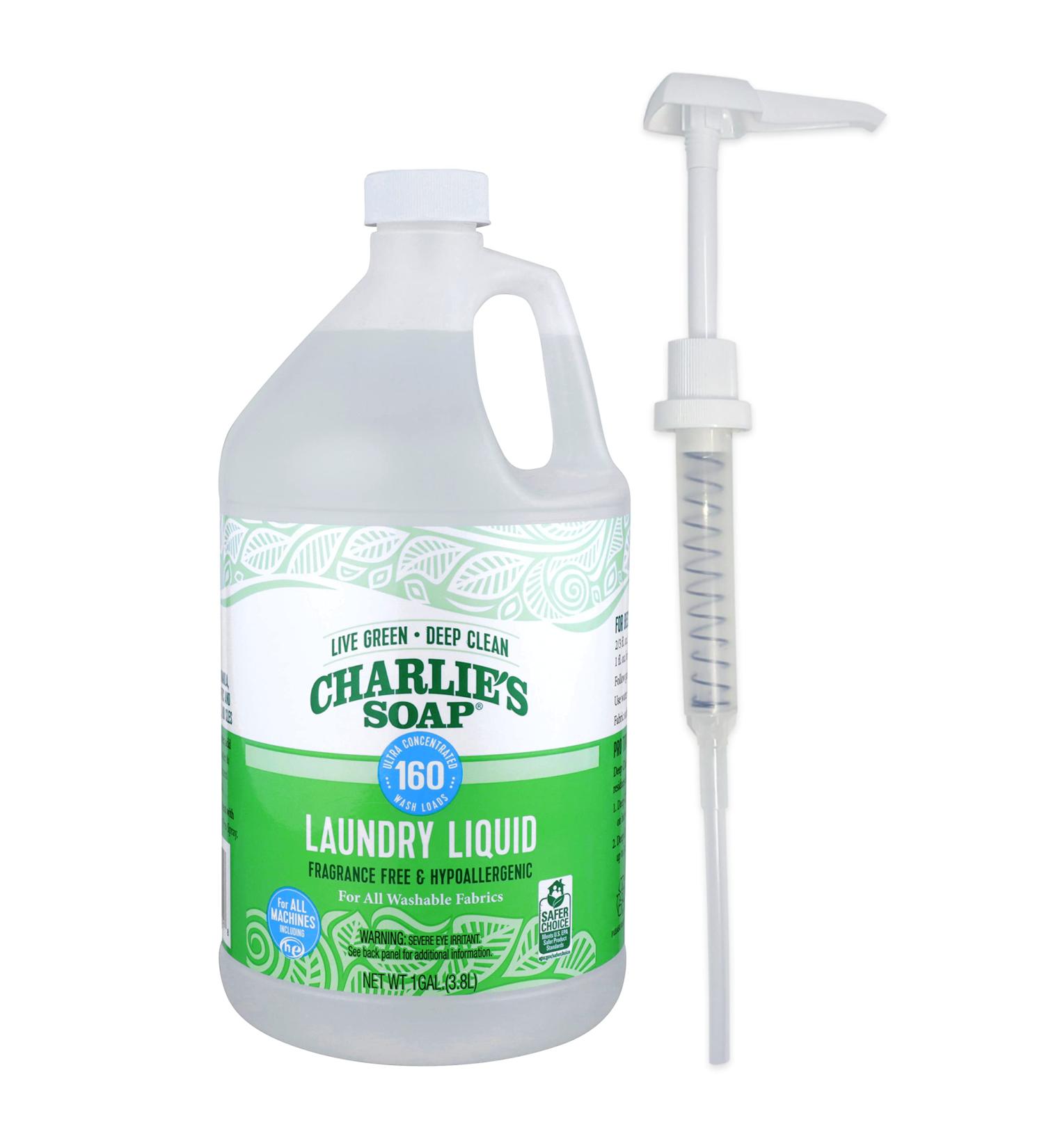 Charlie s Soap HE Hypoallergenic Liquid Laundry Detergent with Pump - 1 Gallon | Eco-Friendly International Shipping - Buy Online on GoSupps.com