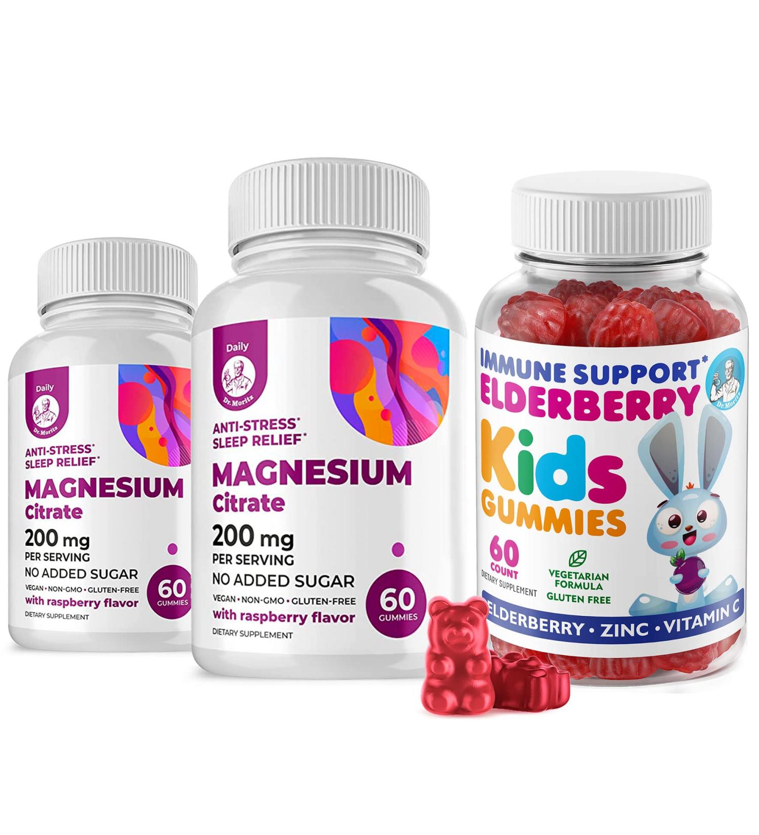 Elderberry Gummies for Kids and Magnesium 200 mg Gummies Sugar-Free - Healthy Immune System Booster and Health Support with Elderberries Extract with Magnesium Calm Chews for Kids & Adults Sugar-Free - Buy Online on GoSupps.com
