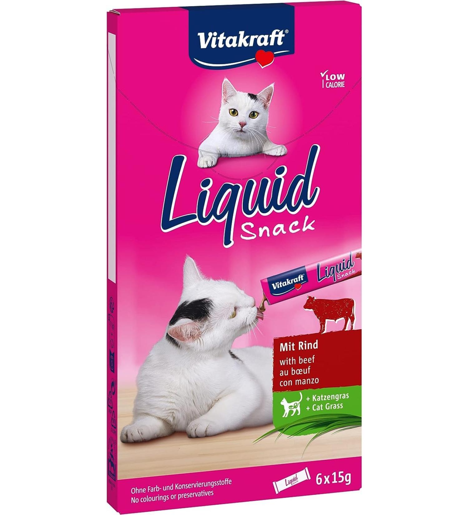 Vita Power Liquid Snack for Cats - Beef & Cat Grass Treats Supports Healthy Gut Flora Low-Calorie (6 Pack) - Buy Online on GoSupps.com