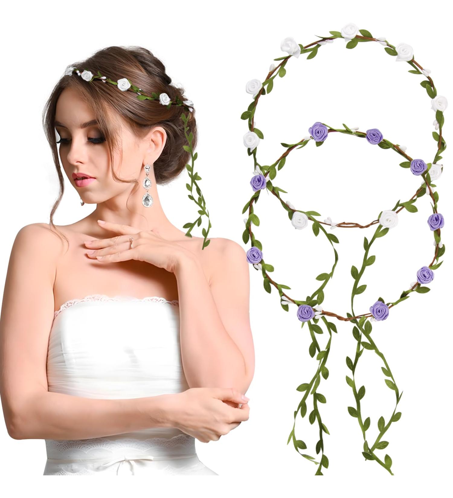 Buy Blessing 2pcs Flower Wreath Hair Crown | Boho Floral Headband for Women & Girls | Wedding Party & Birthday Accessory White & Purple - Buy Online on GoSupps.com