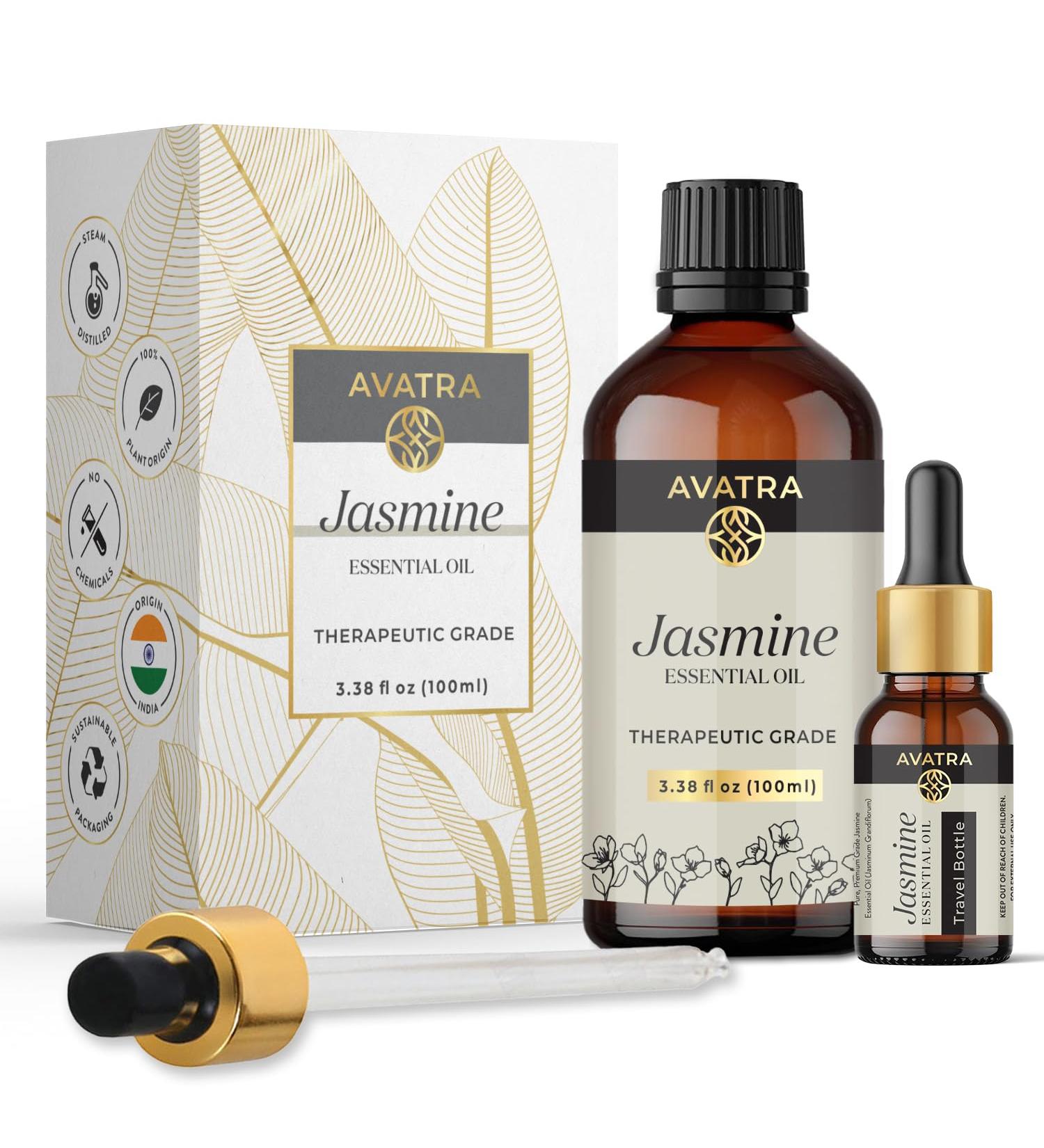Avatra Pure Jasmine Essential Oil 3.38 Oz | Natural Aromatherapy & Perfume Oil for Diffusers & Hair Care - 100% Pure Jasmine - Buy Online on GoSupps.com