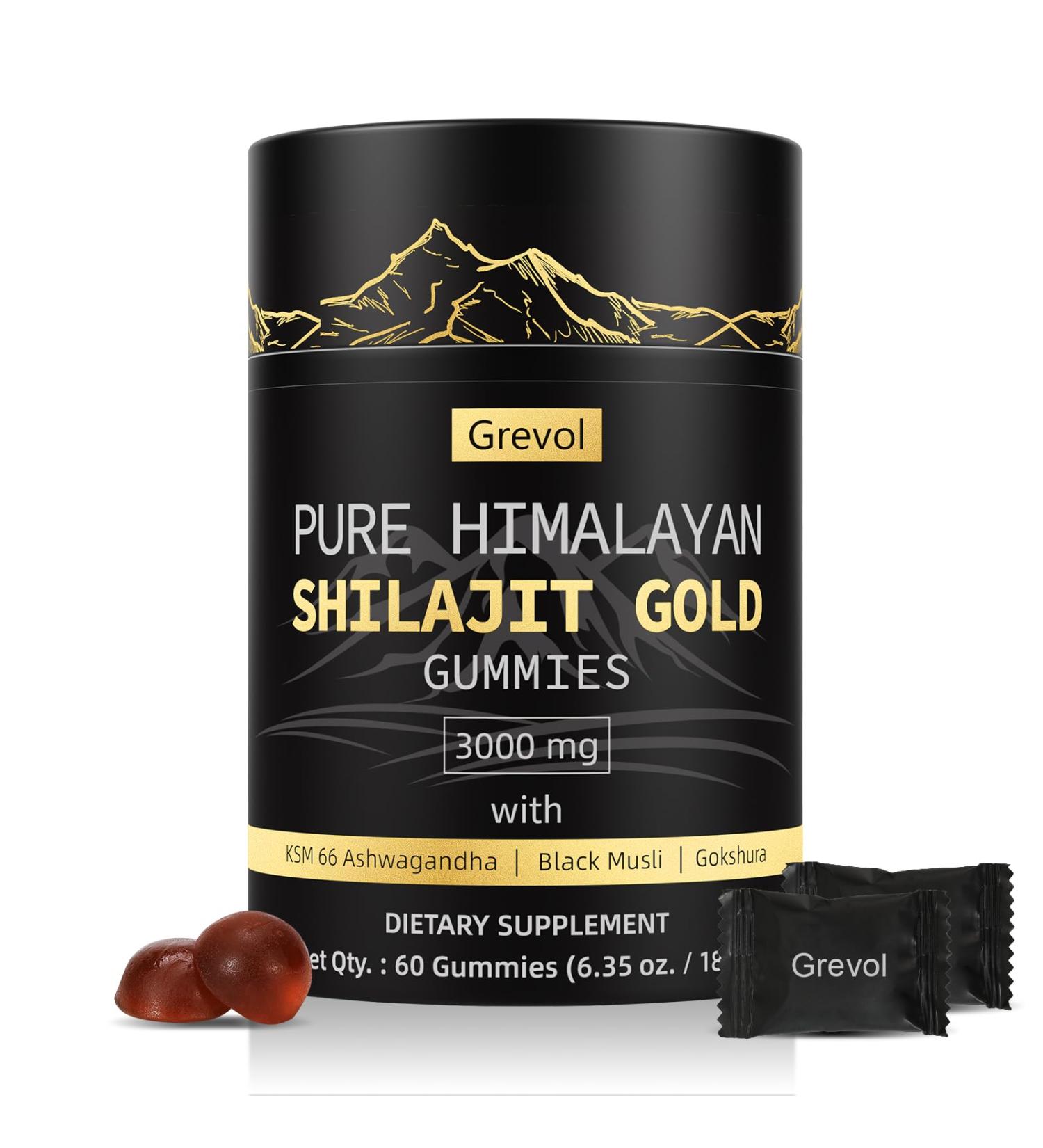 Himalayan Shilajit Gummies: Gold Grade Shilajit Riched with Ashwagandha Fulvic Acid & 85+ Trace Minerals - No Added Sugar - Individually Wrapped - for Men & Women - 60 Gummy 60 Count (Pack of 1) - Buy Online on GoSupps.com