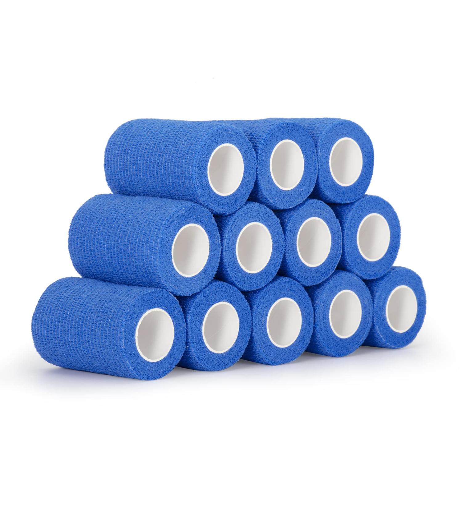 12 Roll Self-Adhering Cohesive Bandage - 7.5cm x 4.5m Elastic Adhesive Bandage for First Aid Pet Vet Wrap (Blue) - Buy Online on GoSupps.com