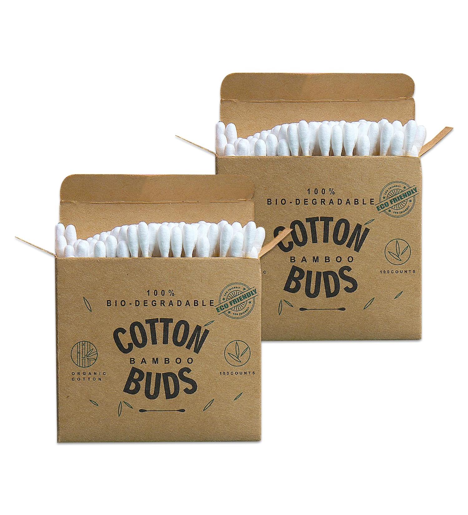 Buy 2 Boxes of 200 Eco-Friendly Bamboo Cotton Swabs - Biodegradable Plastic Free & Portable - Buy Online on GoSupps.com