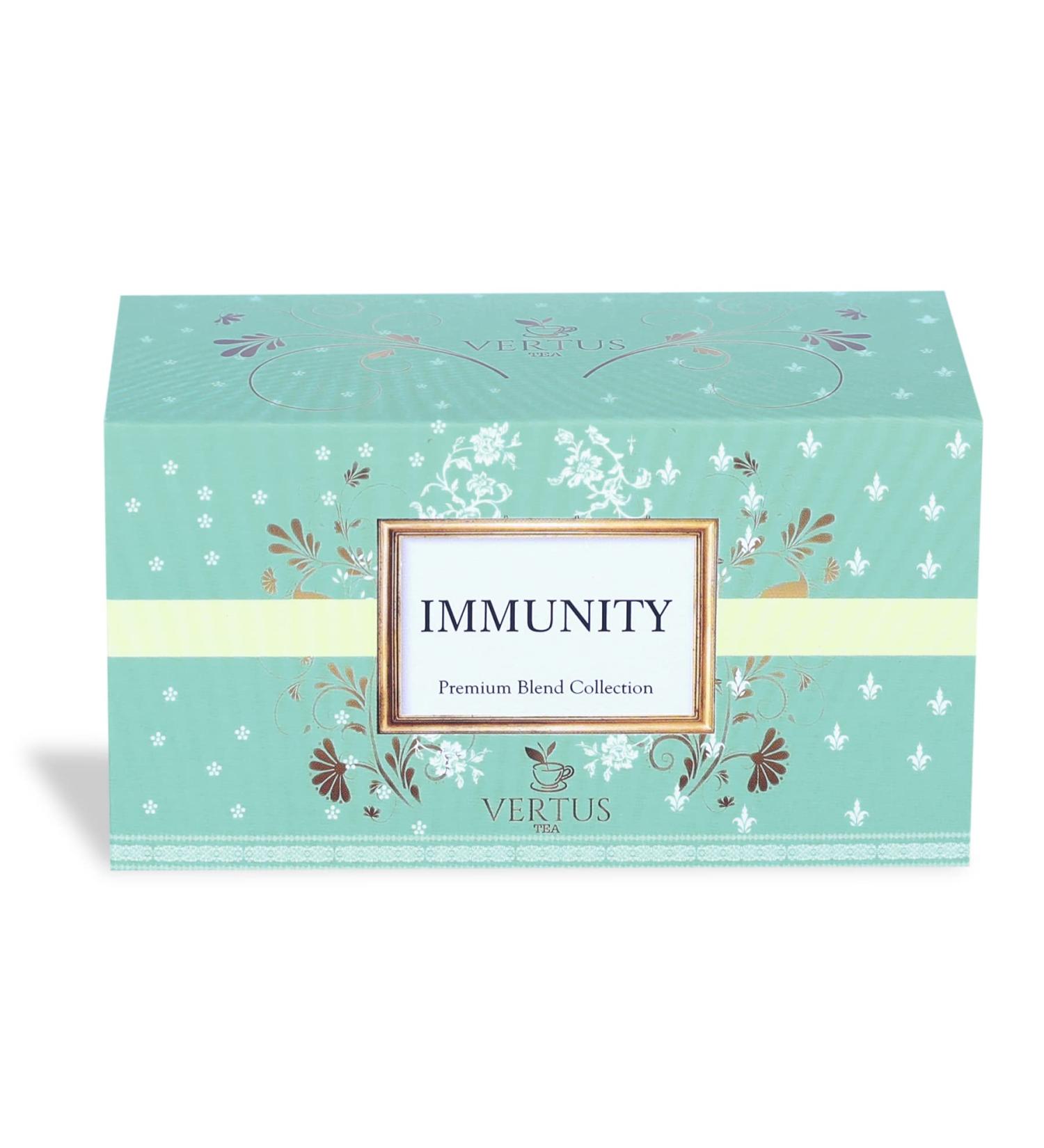 Vertus Tea IMMUNITY | Green Tea 25 Tea Bag | Herbal Tea with Green Tea Turmeric Ginger Pepper | Immunity Booster with the Goodness of Ayurvedic Herbs | Kangra Tea - Buy Online on GoSupps.com