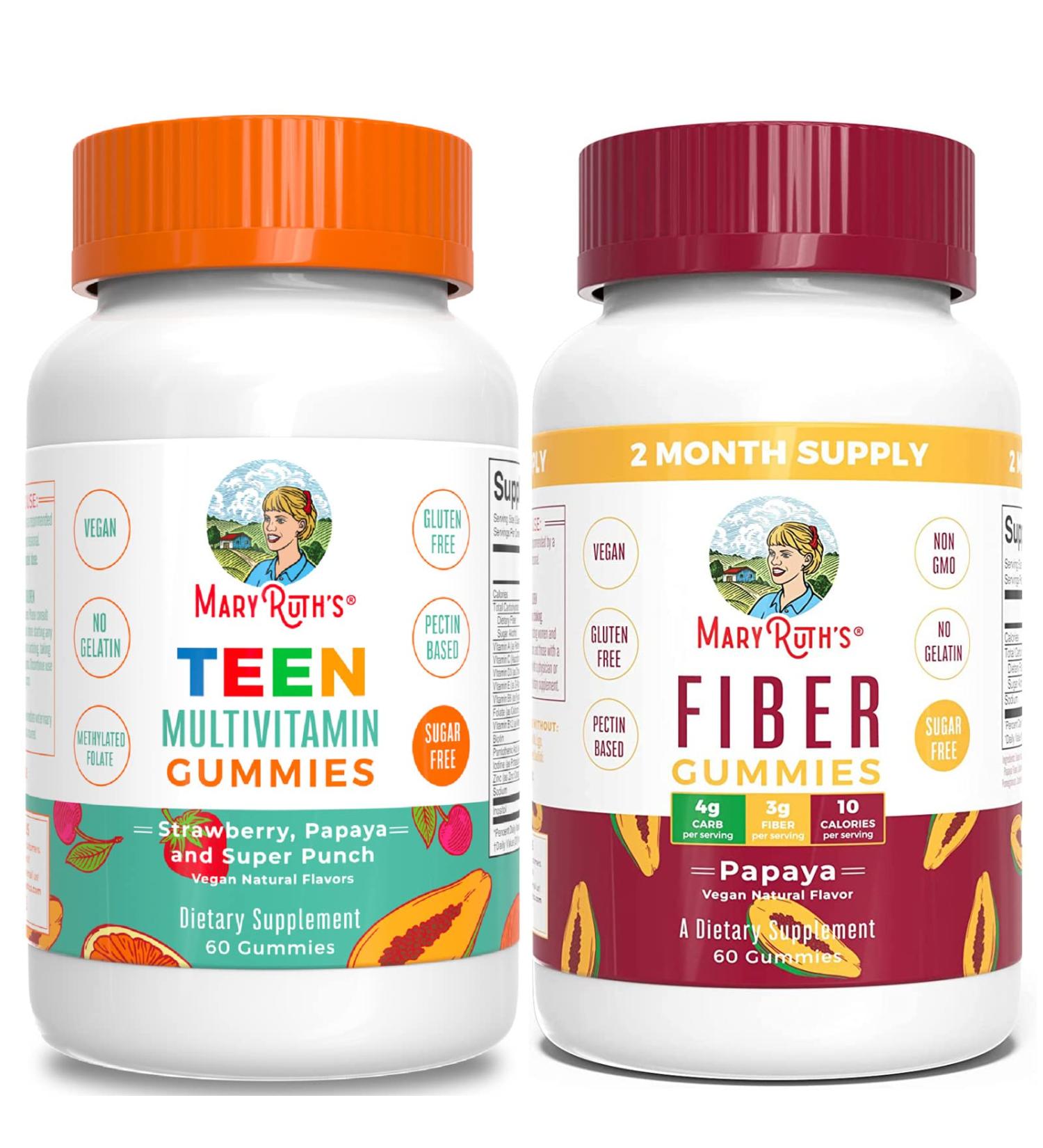 MaryRuth's Teen Multivitamin & Fiber Gummies Bundle | Essential Vitamins for Immune Support, Energy, Skin & Hair | Prebiotics for Gut Health - Buy Online on GoSupps.com