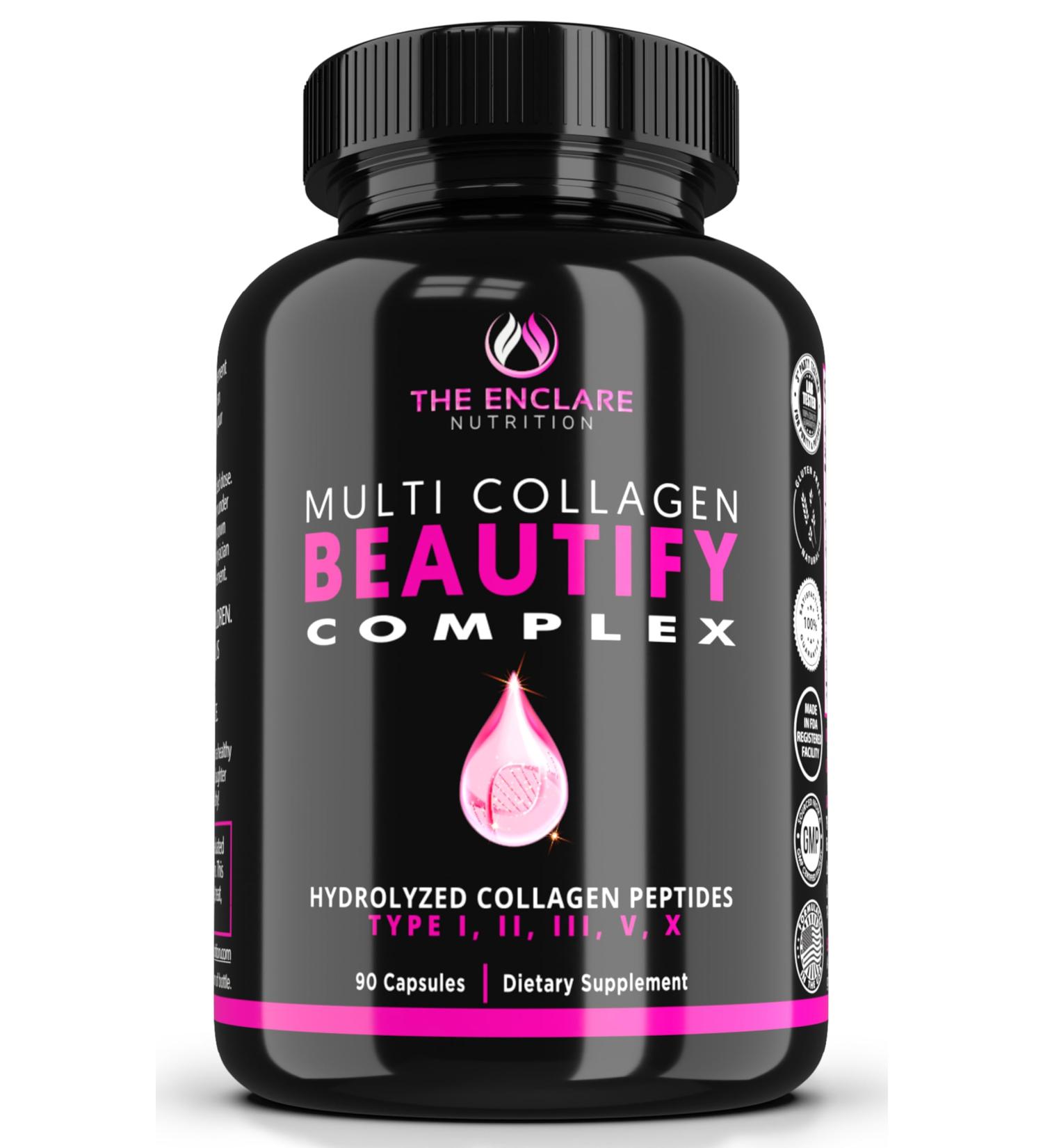Collagen Pills - Beautify Multi Collagen Complex Capsules Type I II III V X | Extra Strength Hydrolyzed Collagen Peptides Supplements. Hair Skin Nails Vitamins 1800mg Collagen Capsules (1) - Buy Online on GoSupps.com